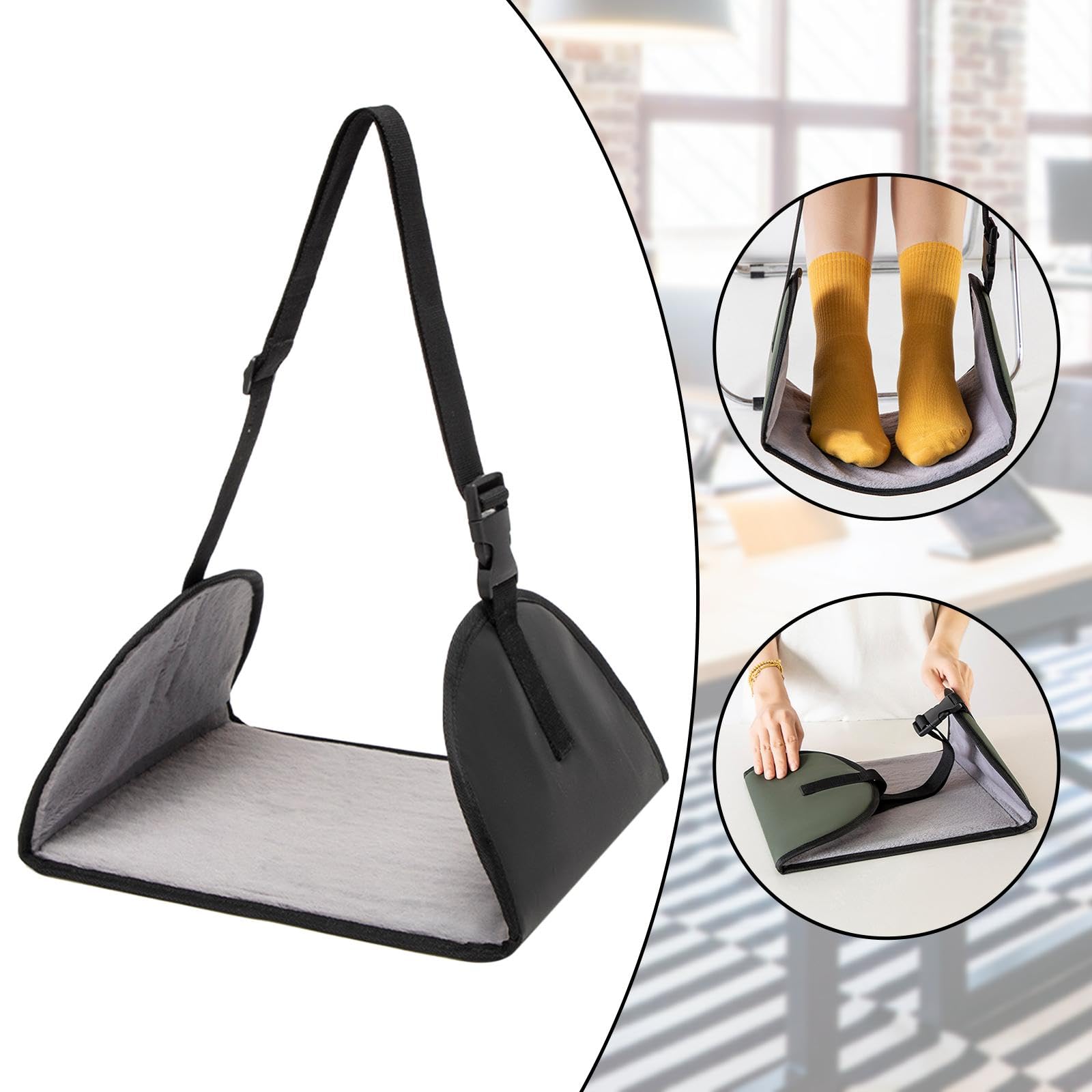 Reposapiés de avión, hamaca portátil y cómoda para viajes largos, ideal para escritorios de avión, Negro
