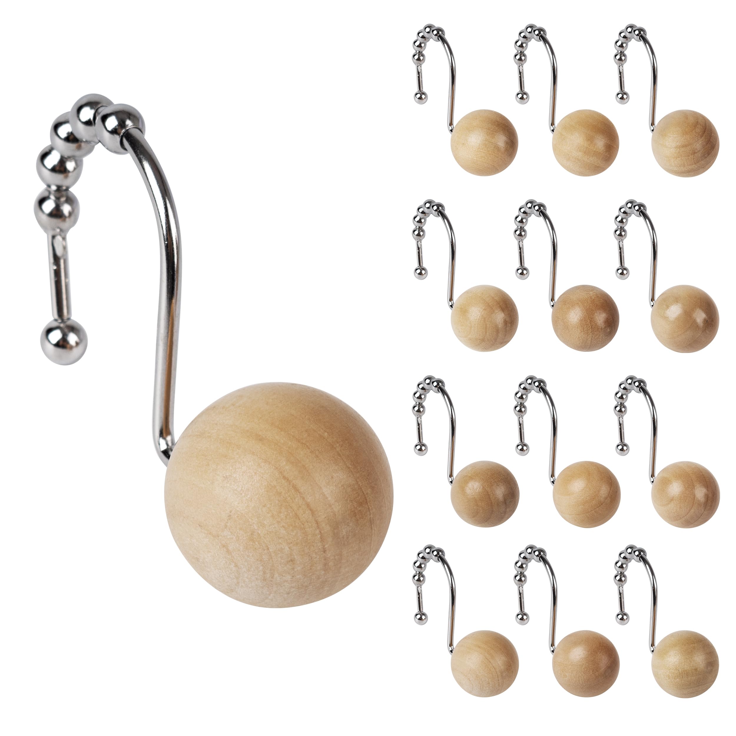 Ganchos de cortina de ducha boho de madera para baños rústicos