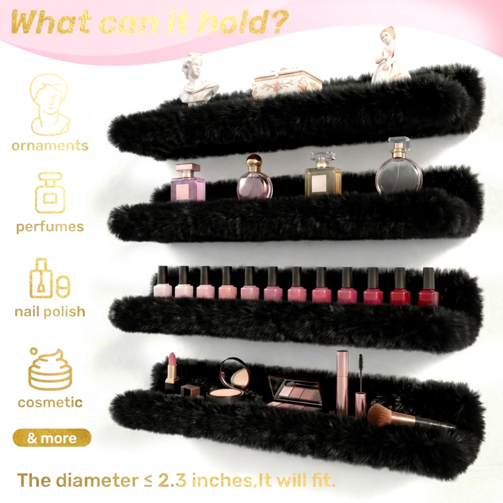 Care&More YJ 15-Inch Fuzzy Nail Polish Wall Shelves, 4-Pack
