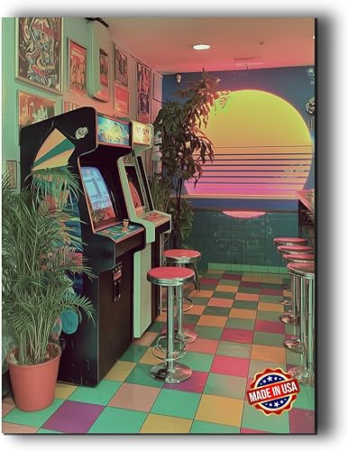 Miniatura 7 de Synthwave Skyline Canvas Wall Art Decor by BCB Print | HD Printed & Wooden Framed Wall Art | Modern Wall Decor for Bedroom, Living Room, Office,