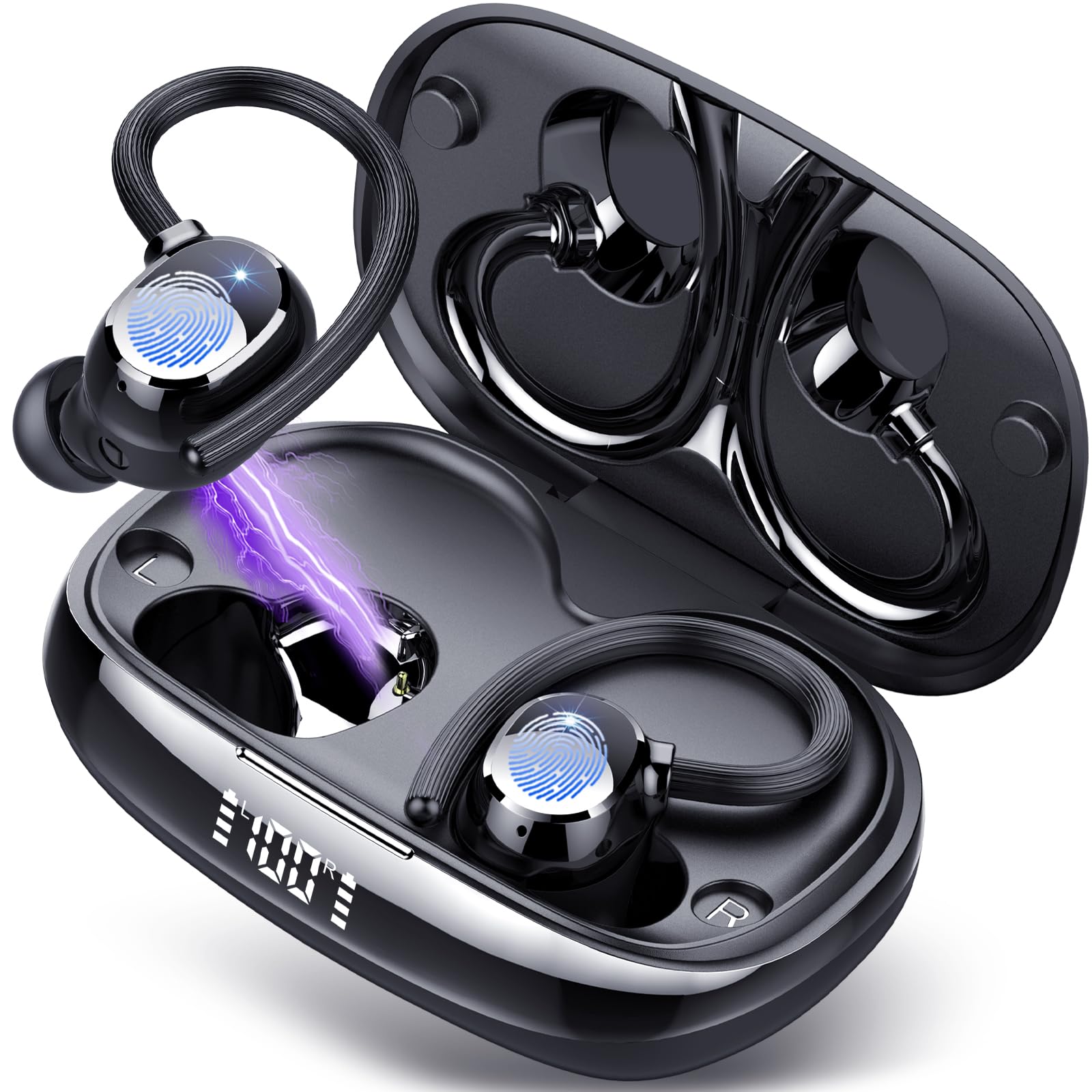 Tukio Bluetooth 5.4 Sport Headphones, Wireless HiFi Bluetooth Earphones with HD Microphone and Noise Cancellation, Wireless Headphones with Ear Hooks, 80 Hours Autonomy, LED Display, Light Pink Tukio Bluetooth 5.4 Sport Headphones, Wireless HiFi Bluetooth Earphones with HD Microphone and Noise Cancellation, Wireless Headphones with Ear Hooks, 80 Hours Autonomy, LED Display, Light Pink