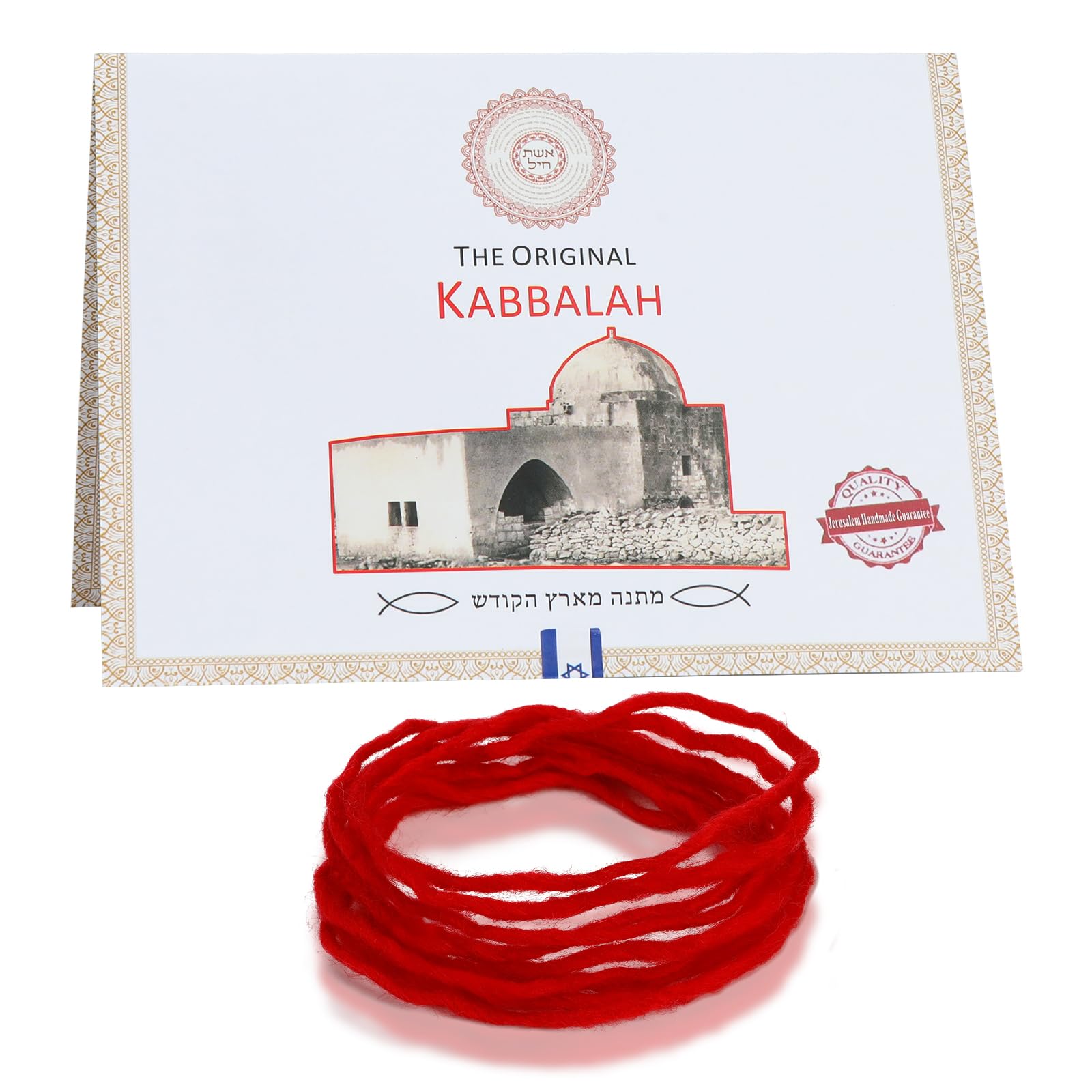 Bransoletka Kabbalah Czerwony Sznurek, Oryginalny Czerwony Brelok Kabbalah z Izraela o Długości 1,5M, Szczęśliwa Bransoletka na Grobie Racheli z Instrukcjami i Certyfikatem Autentyczności