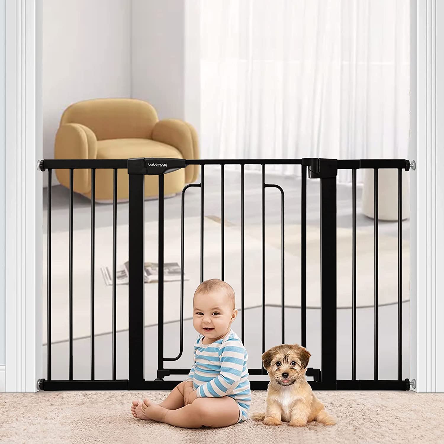 Beberoad Baby Safety Gate for Stairs, Auto Close Baby Gate, Easy to Install and No Drilling, Between 75-130 cm Mounting Width