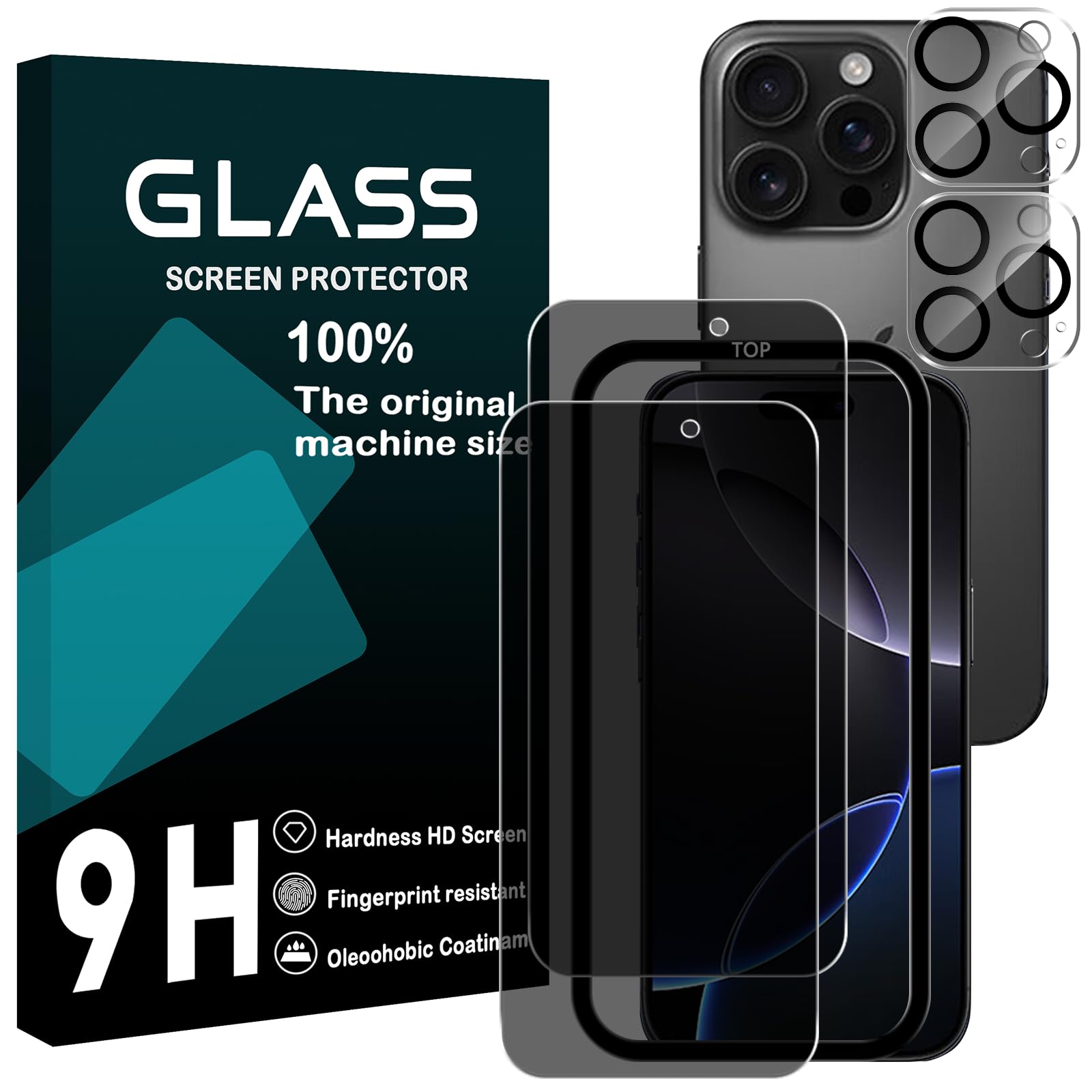 対応 iPhone 16 Pro ガラスフイルム 覗き見防止 【2+2枚セット AGC旭硝子 ガイド枠付き 】iPhone16 pro フイルム のぞき見防止 (2枚) + レンズ保護フィルム (2枚) アイホン16 プロ 液晶 保護フィルム のぞき見 プライバシーフィルム 強化ガラス 【 硬度9H 耐衝撃 飛散防止 厚さ0.26mm 気泡ゼロ 3D Touch対応 高感度 指紋防止 ラウンドエッジ加工 】 TZ-IP16P-FK221