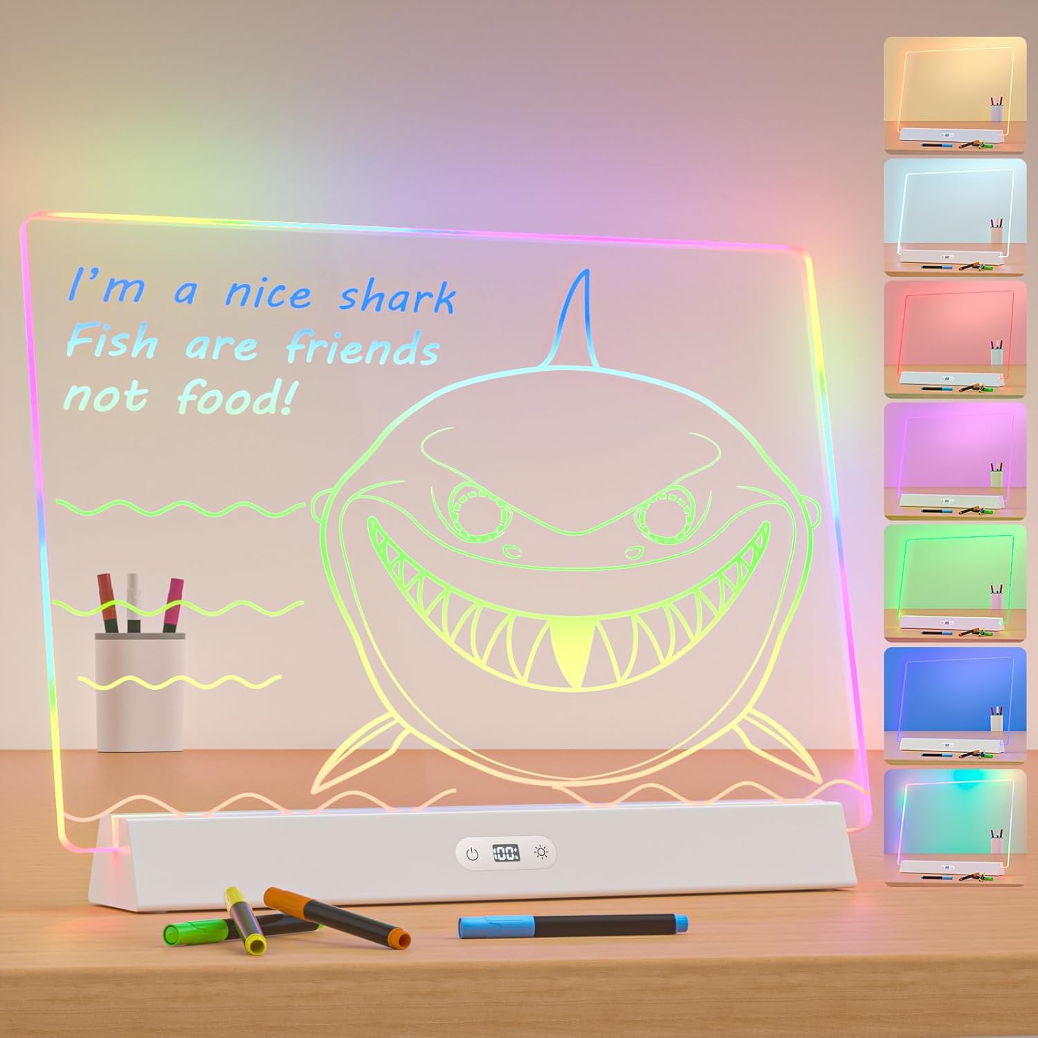LED Note Board with Colors 17-Inch Doodle Glow, 9 Modes, Rechargeable