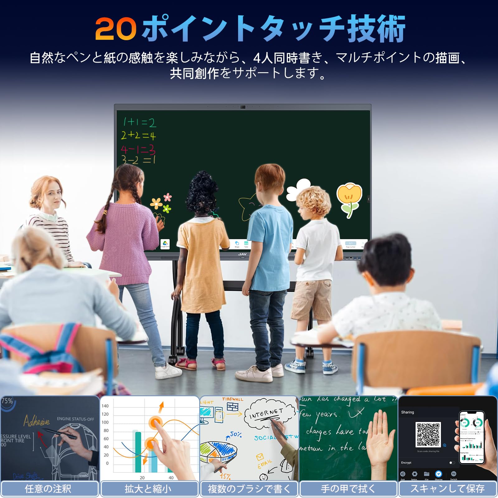 Amazon | JAV 電子黒板 電子ホワイトボード 55インチ 4K UHD Android