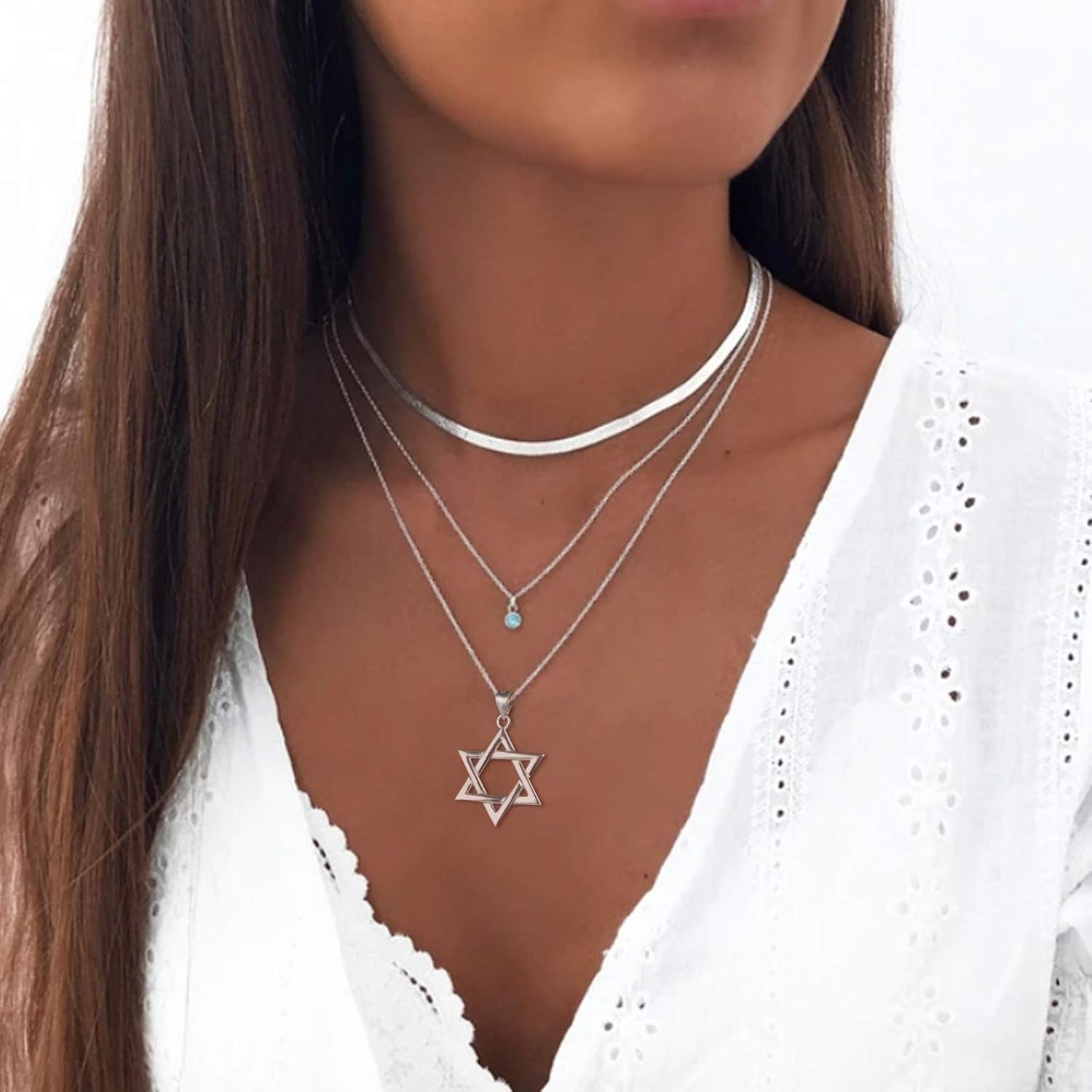 U7 Star of David Necklace for Men Women Gold/Stainless Steel Hexagon Pendant with Cross/Ruby Stone/Classic Jewish Isael Necklaces, Length 22" 24" 26" - Image 2