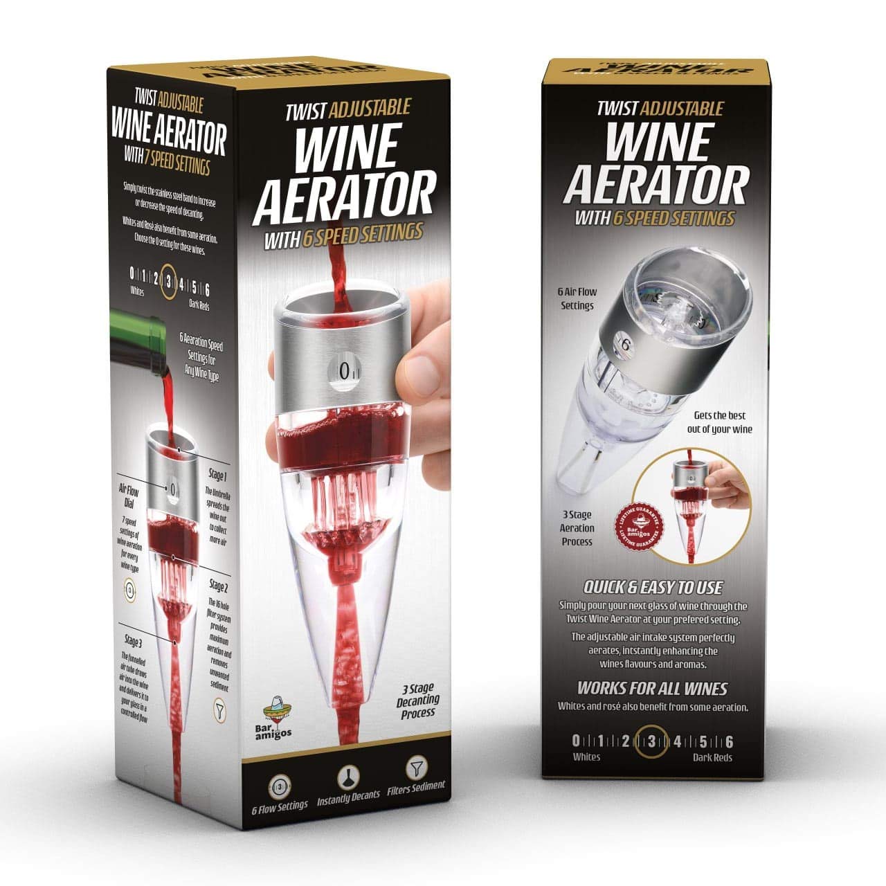 CKB Ltd® TWIST Adjustable Wine Aerator Aérateur de Vin - Triple Action conception avec six réglages pour la vitesse - Utilisé Par les Amateurs De Bon Vin Experts Sommeliers et Restaurants Du Monde Entier - Facile à nettoyer - Comprend Un Support d'afficha