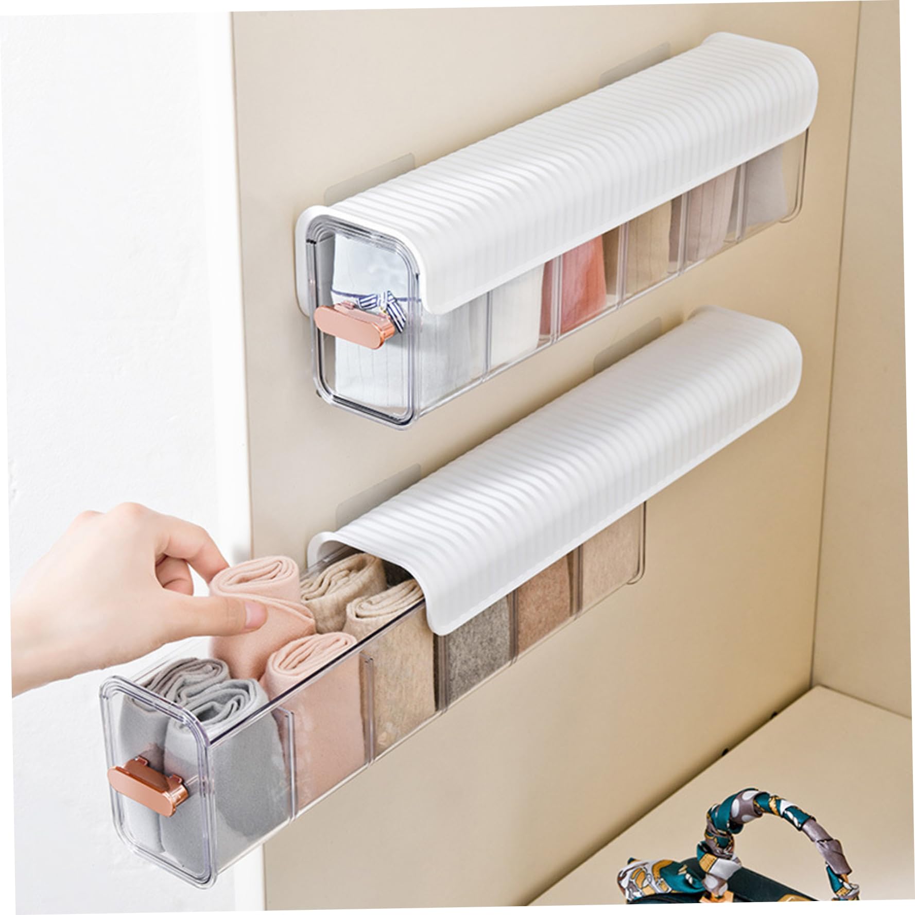 Unterwäsche Aufbewahrung Wandmontage Unterwäsche Aufbewahrungsbox 3pcs Punch-Free 6-Gitter transparente Unterwäsche Schubladen Organizer Schrankgarderobe Socken Organizer für Brashalle Krawatten Scha