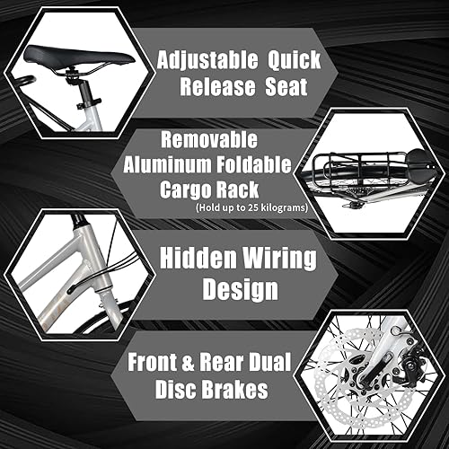 Miniatura 5 de AVASTA Neptune Road - Bicicleta híbrida 700C con marco de aleación de aluminio ligero con 24 velocidades, bicicleta de viaje urbano con estante de