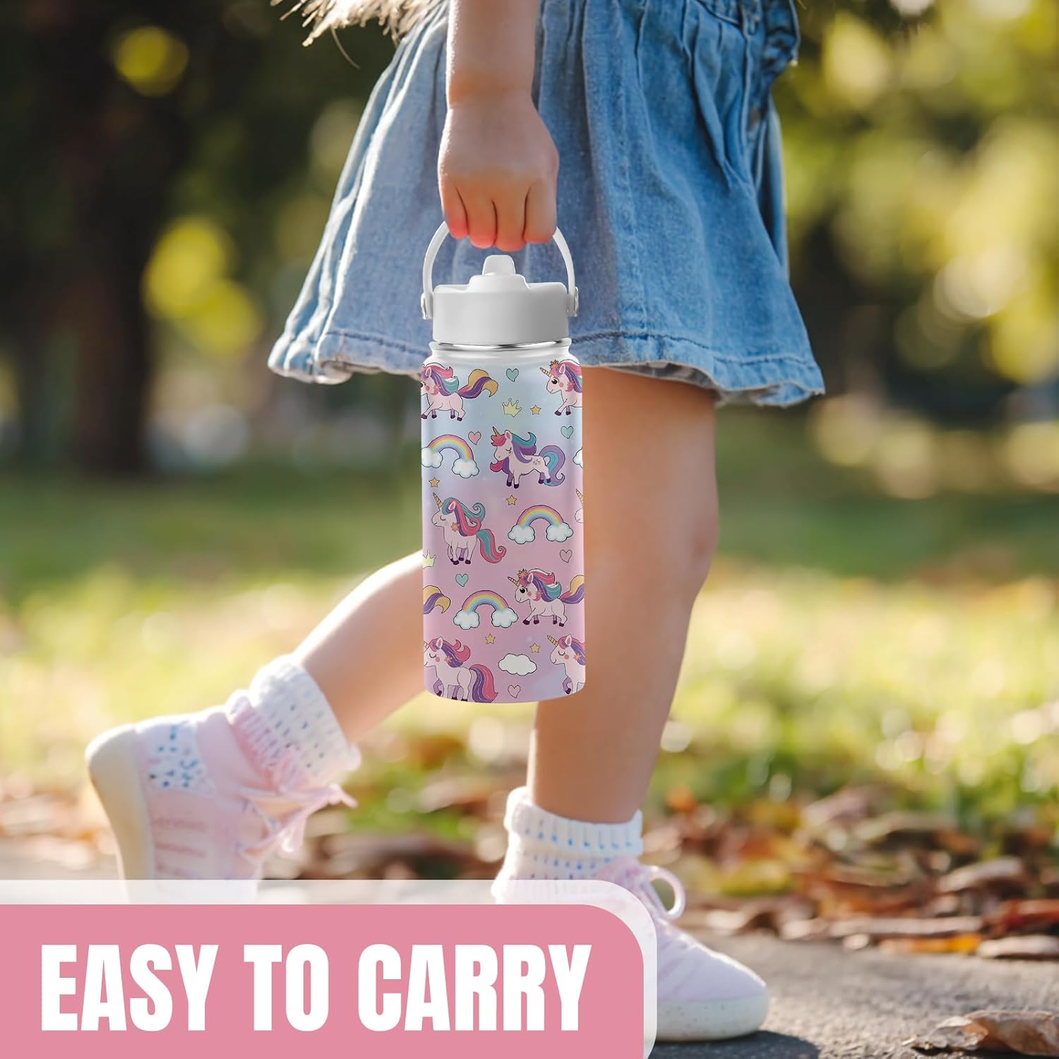 Unicorn Gifts for Girls, 16 oz Water Bottles with Straw Lid, Stainless Steel Insulated Tumbler, Cute Unicorn Cup Gifts for Birthday Christmas - Image 6