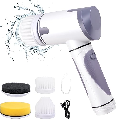 Limpiador eléctrico giratorio, cepillo de limpieza eléctrico con 4 cabezales de limpieza reemplazables, limpiador de ducha eléctrico de mano,