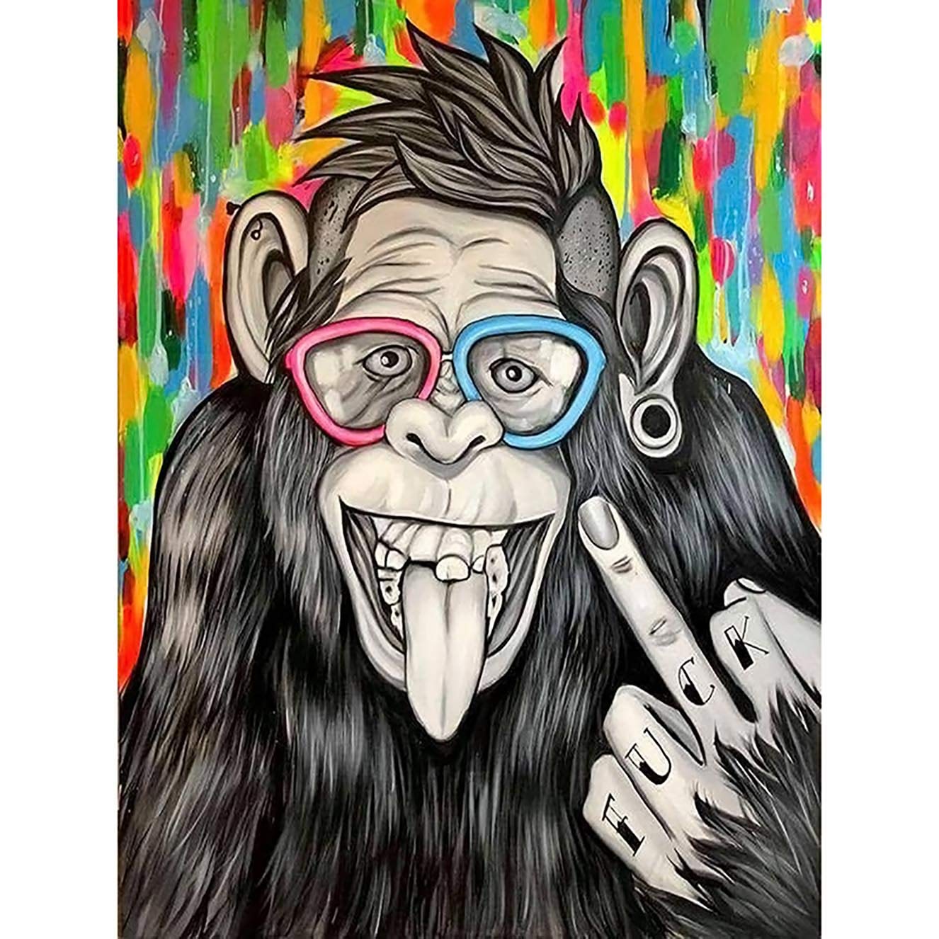 Bimkole Clear 5D Diamond Painting Kits For Adults Glasses Monkey Full Drill By Number Kits Paint With Diamonds Arts Diy Full Drill Home Wall Decor Craft, 12X16inch