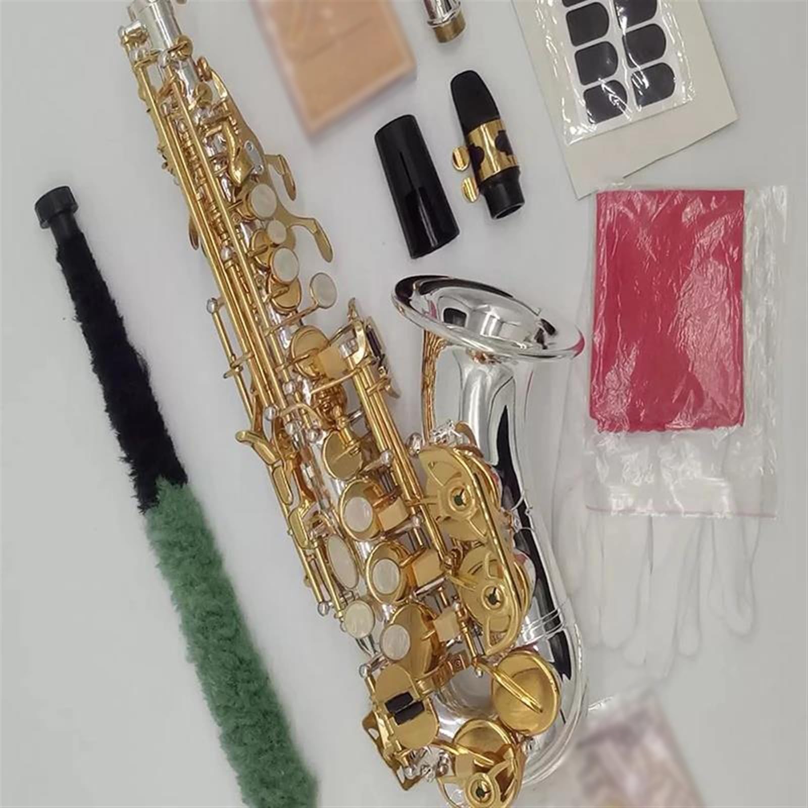 Professionale Sassofono Strumento Musicale Sax Sassofono Soprano Curvo Professionale Con Chiave In Oro Bianco Rame (Color : Leather bag)