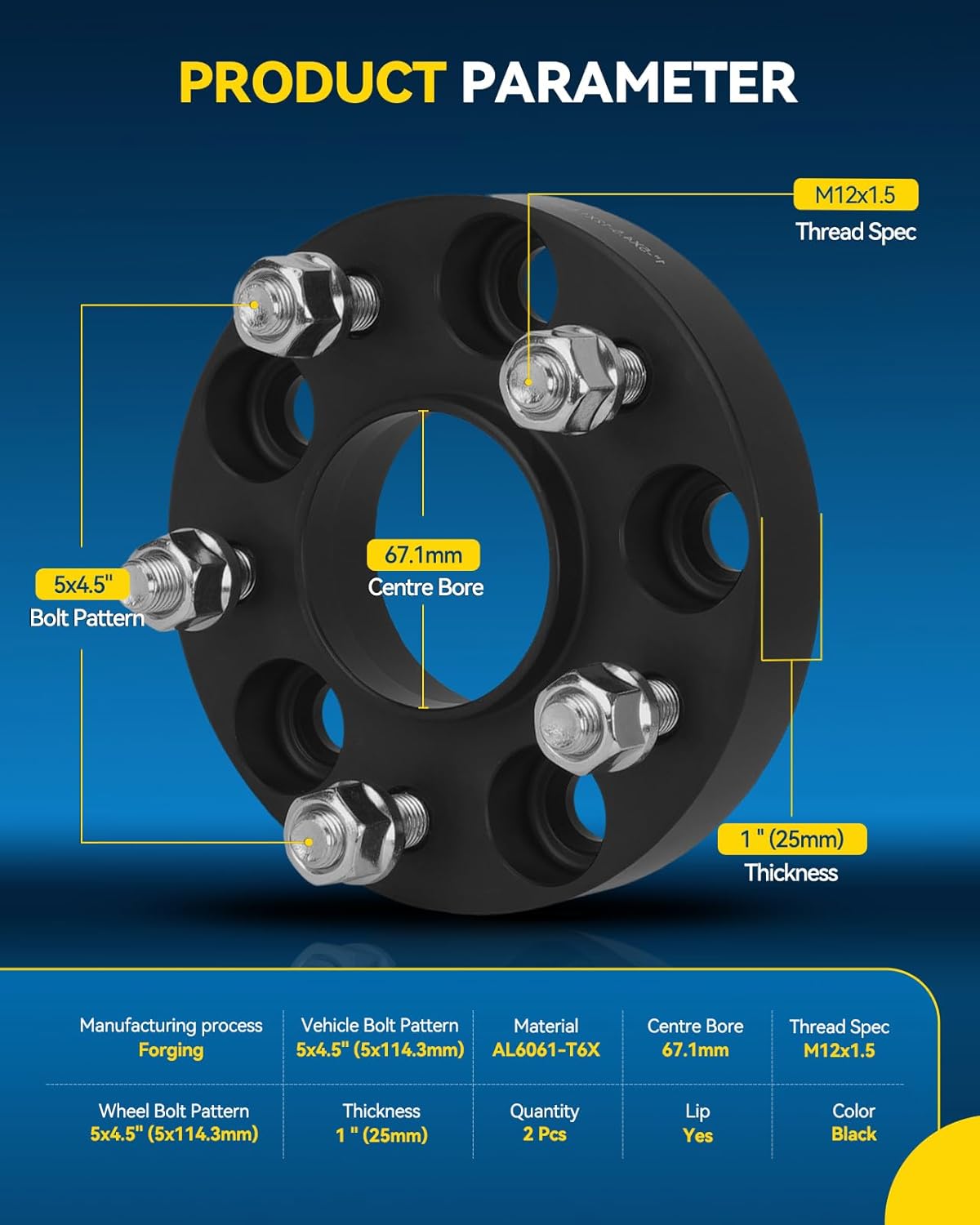 PHILTOP 5x4.5 Wheel Spacers 1 inch for Dodge, 2 Pcs 5 Lug Hub Centric Wheel Spacers with 67.1mm Hub Bore M12x1.5 Studs fit for 1995-2014 Avenger, 2007-2012 Caliber, 1995-2005 Neon