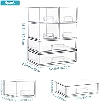 Vista 3 de Vtopmart - Juego de 6 cajones de almacenamiento apilables, contenedores organizadores de plástico transparente para suministros de baño, ideales