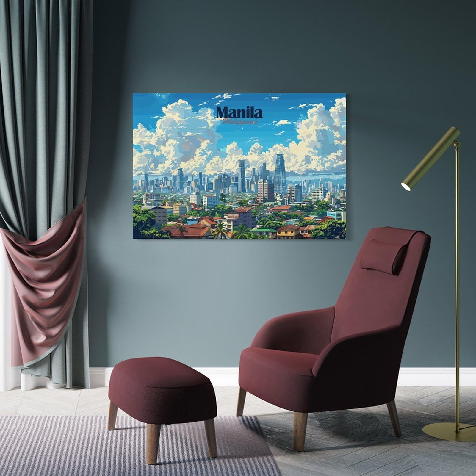 Junmoney Room Decor Wall Art Manila Skyline, 24x36inch(60x90cm), for Flats, Guest Rooms Or Compact Rooms, Wall Decor with Flexible Room Appeal