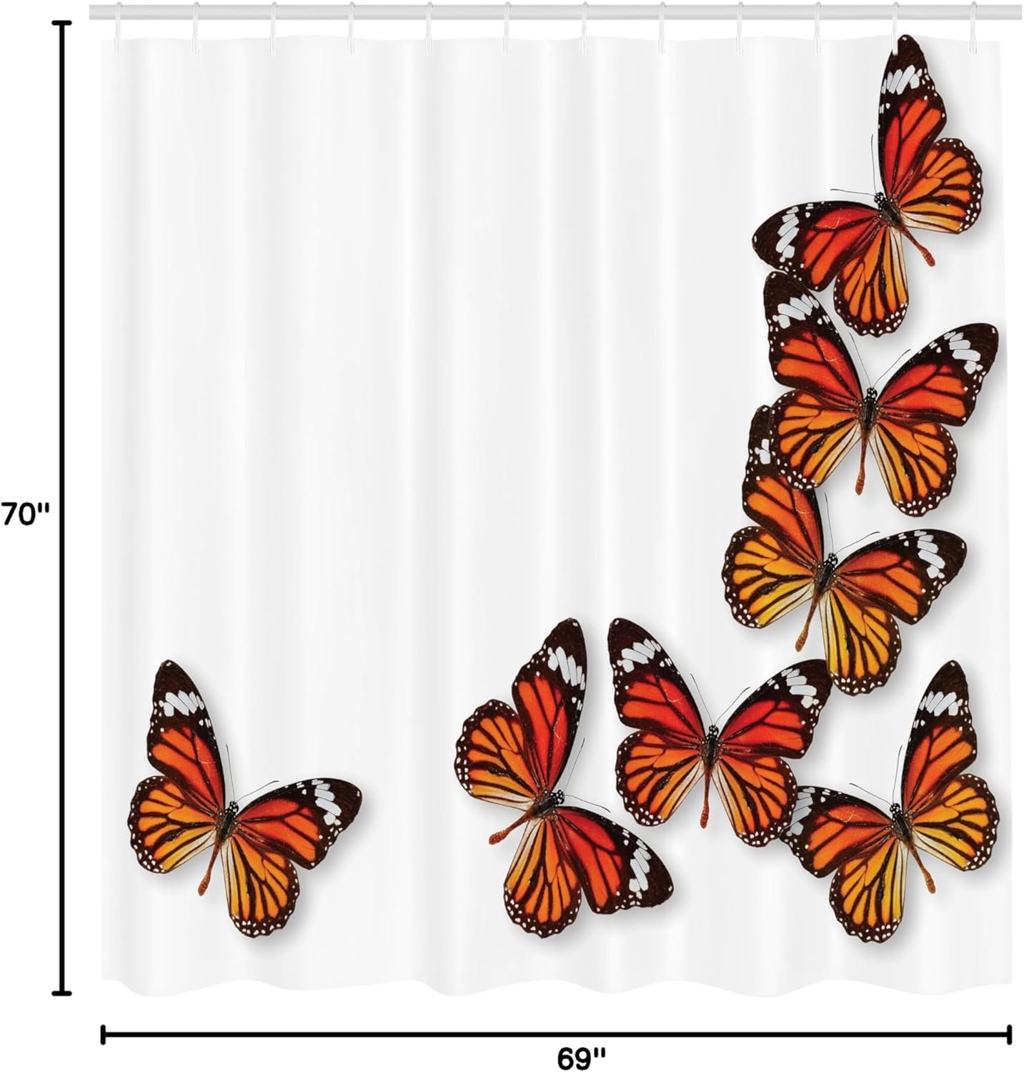 Ambesonne Butterflies Shower Curtain, Monarch Butterfly Flying Frame Insect Exotic Weather, Cloth Fabric Bathroom Decor Set with Hooks, 69" W x 70" L, Dark Brown Marigold