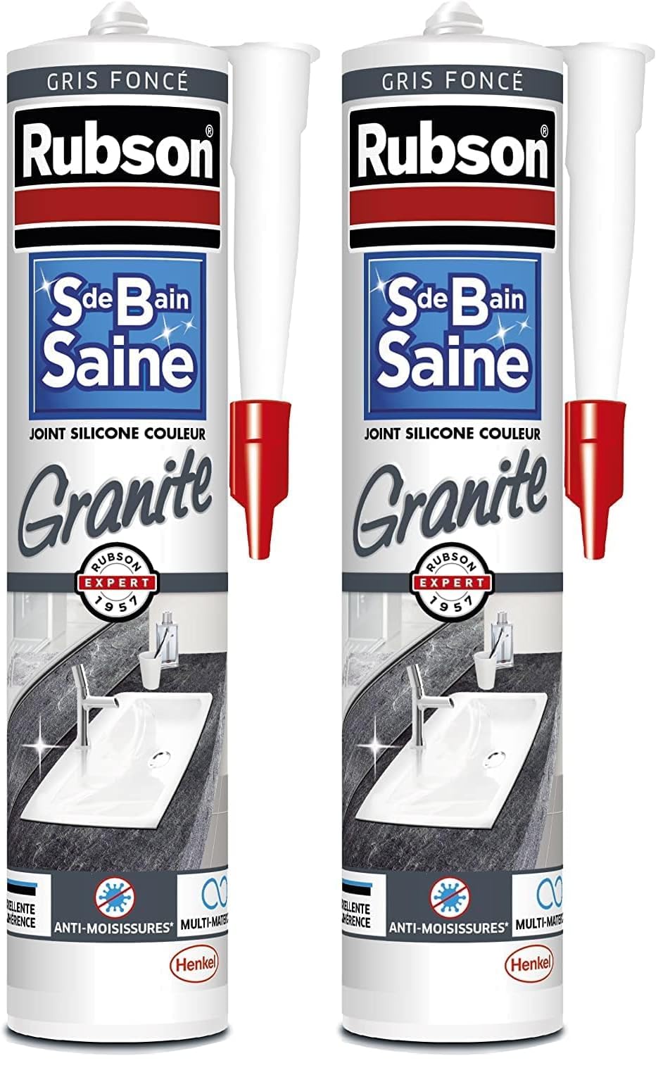 Joint silicone anti-moisissure Rubson salle de bain saine gris foncé étanche