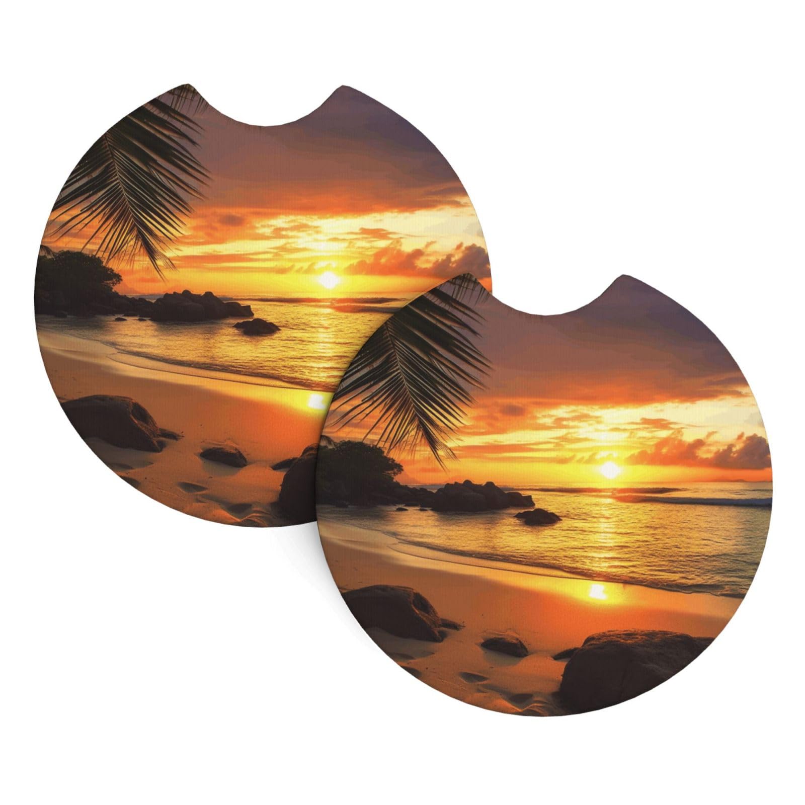 2 Pack Car Coaster for Cup Holders Tropical Beach Coastal Sunset Car Cup Coaster 2.7" Neoprene Non-Slip Automotive Cup Mat Universal Auto Car Interior Accessories for Women Men Cup Pad