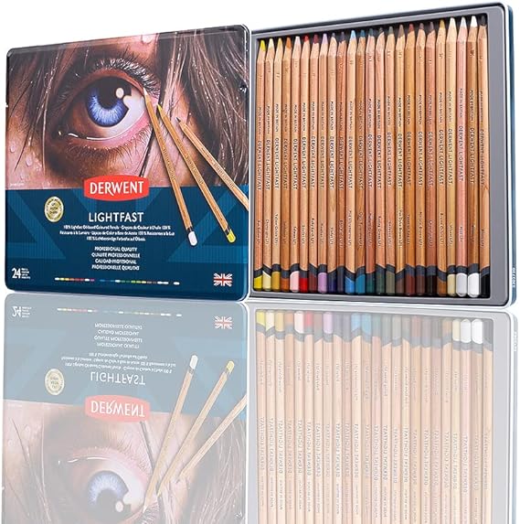 Derwent Lightfast Pencils Set Of 24 In Tin, 4mm Round Core, Premium