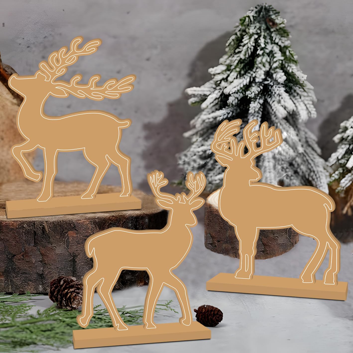 Reindeer Christmas Decoration Wooden Christmas Table