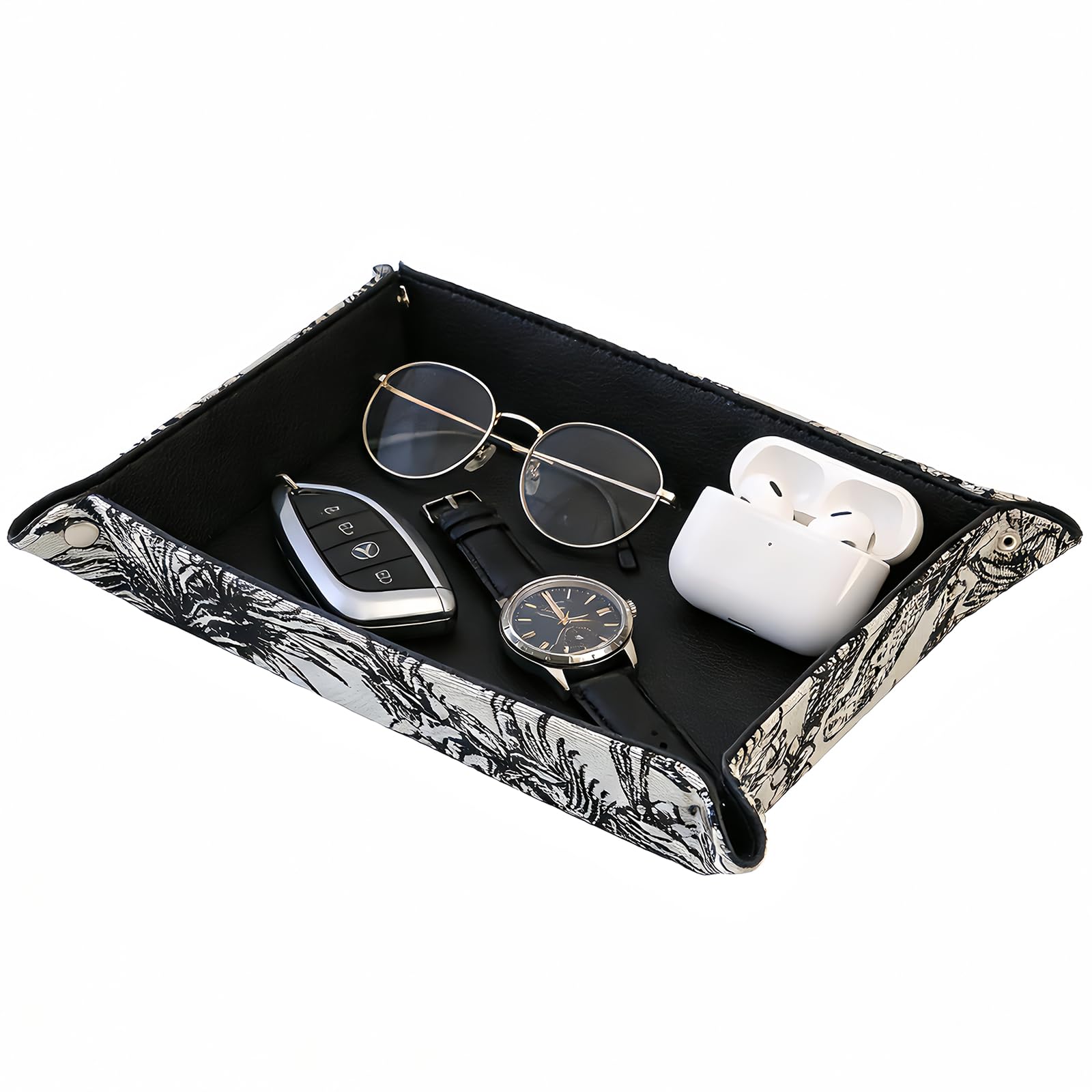 Plateau en cuir de rangement pour vos clés et bijoux sur la commode
