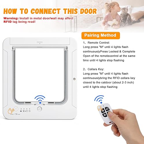 Miniatura 4 de Puerta inteligente para gatos para interior y exterior, puerta de gato con microchip para mascotas con 3 llaves de sensor de collar y 1 control