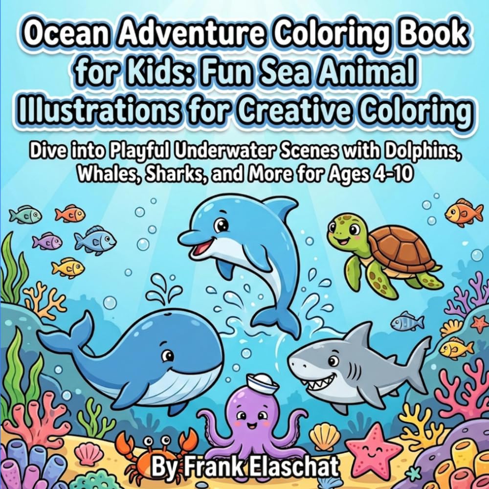 Ocean Adventure Coloring Book for Kids: Fun Sea Animal Illustrations for Creative Coloring: Dive into Playful Underwater Scenes with Dolphins, Whales, Sharks, and More for Ages 4-10