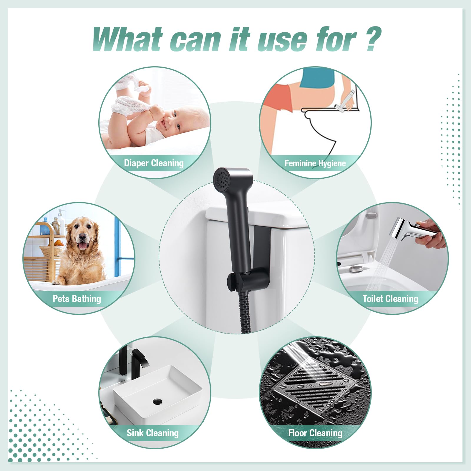 Faustina Bidet Doccetta Set per l'igiene personale per WC Bagno, Rubinetto con Pistola a Spruzzo Regolabile per Bidet Doccia, Montaggio a Parete in Ottone nero