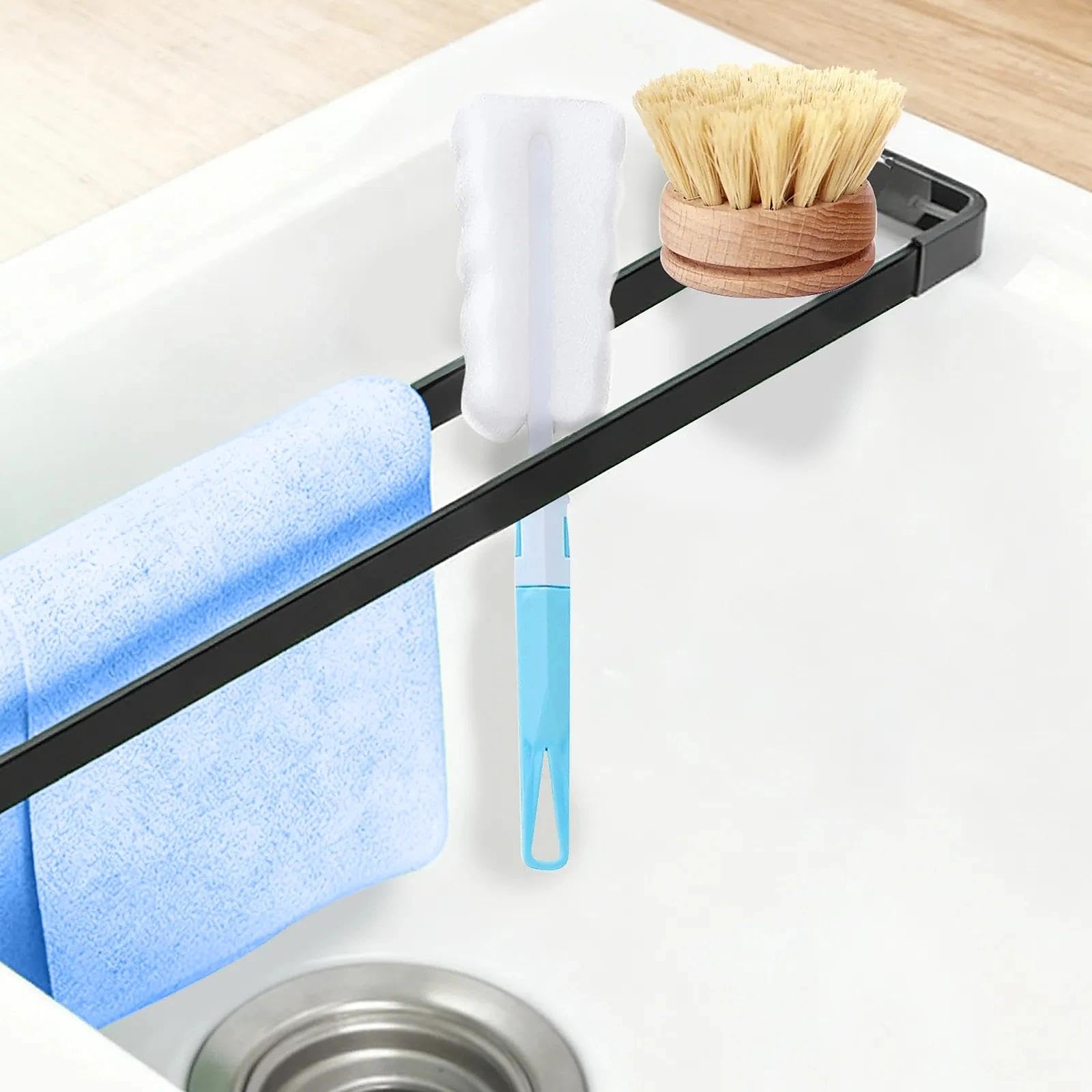 DOJASOHILMI Kitchen Sink Caddy Sink Tidy/Caddy 43cm Dishcloth Holder Narrow Sink Storage Rack for Kitchen Storage & Organisation