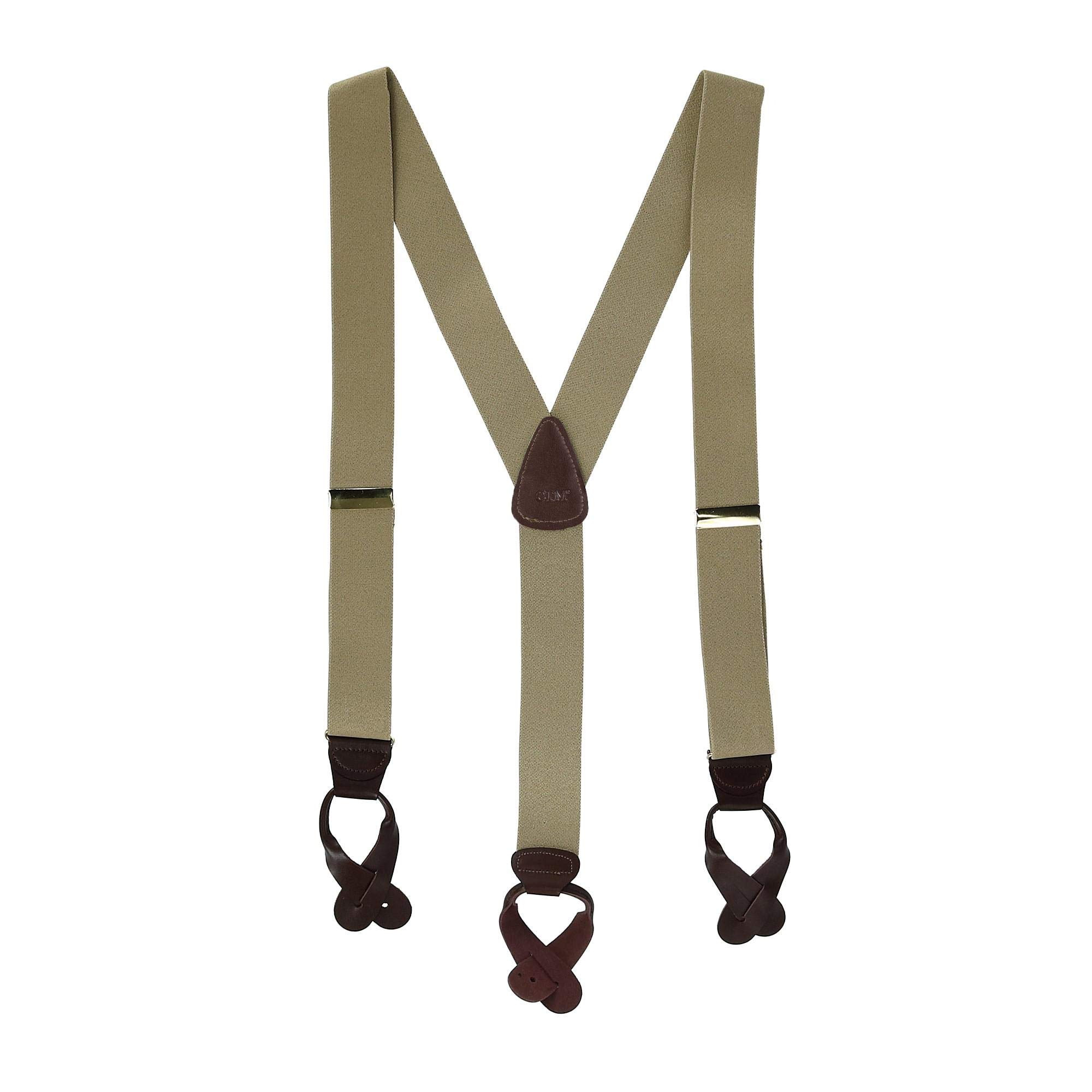 CTM Men's Elastic Button End Braces, Khaki