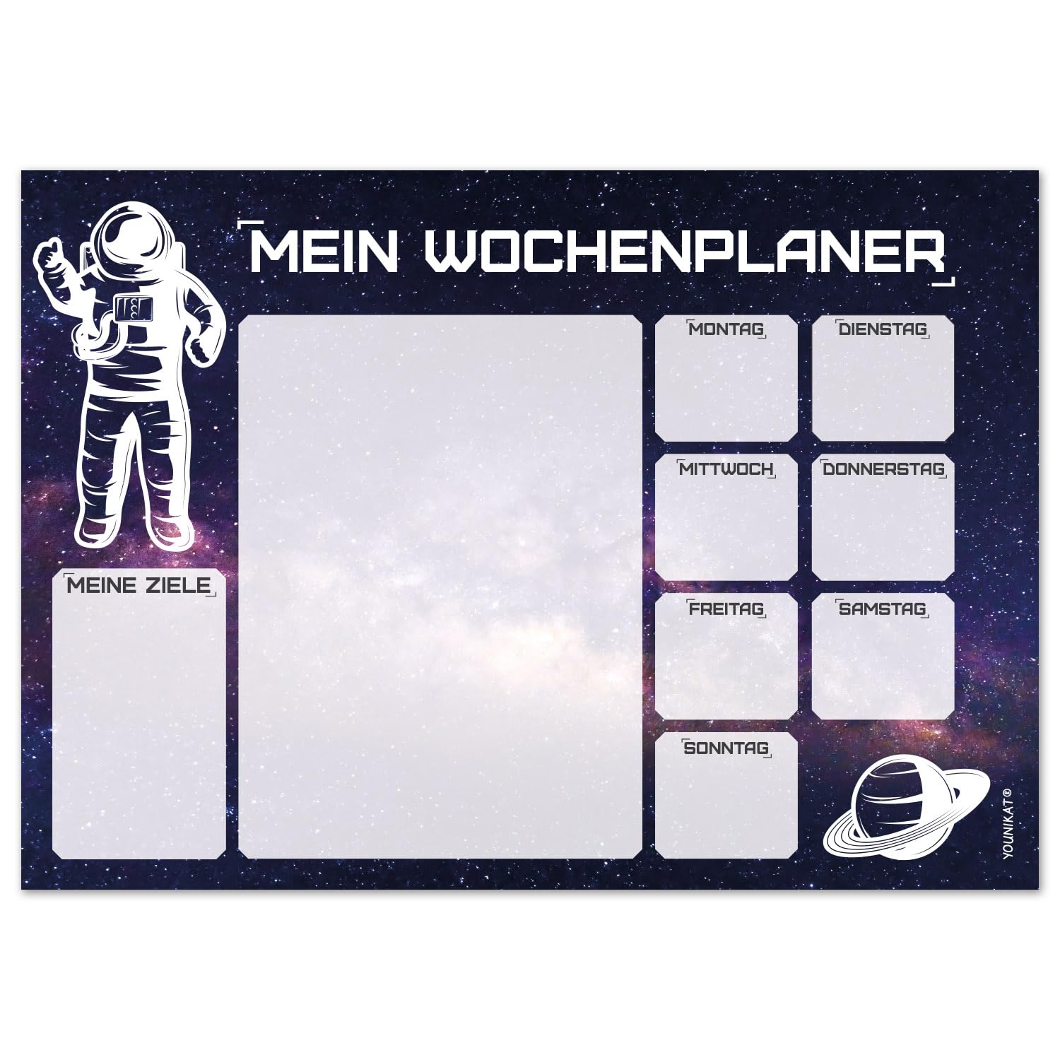 Schreibtischunterlage Mit Weltraum-Motiv – DIN A3, 25 Blatt, Wochenplaner Integriert