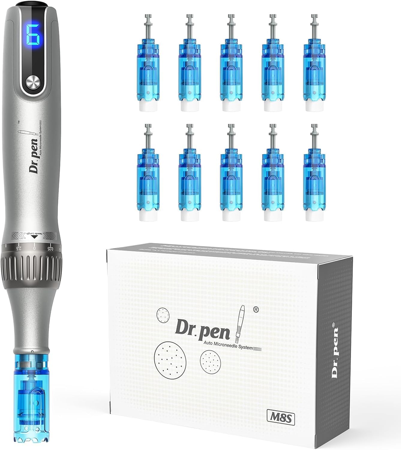 Dr.Pen M8S Microneedling Pen Wireless Micro Needling Devices Kit di strumenti per la cura della pelle, anti-invecchiamento, cicatrici da acne, rughe, con 10 cartucce nano rotonde