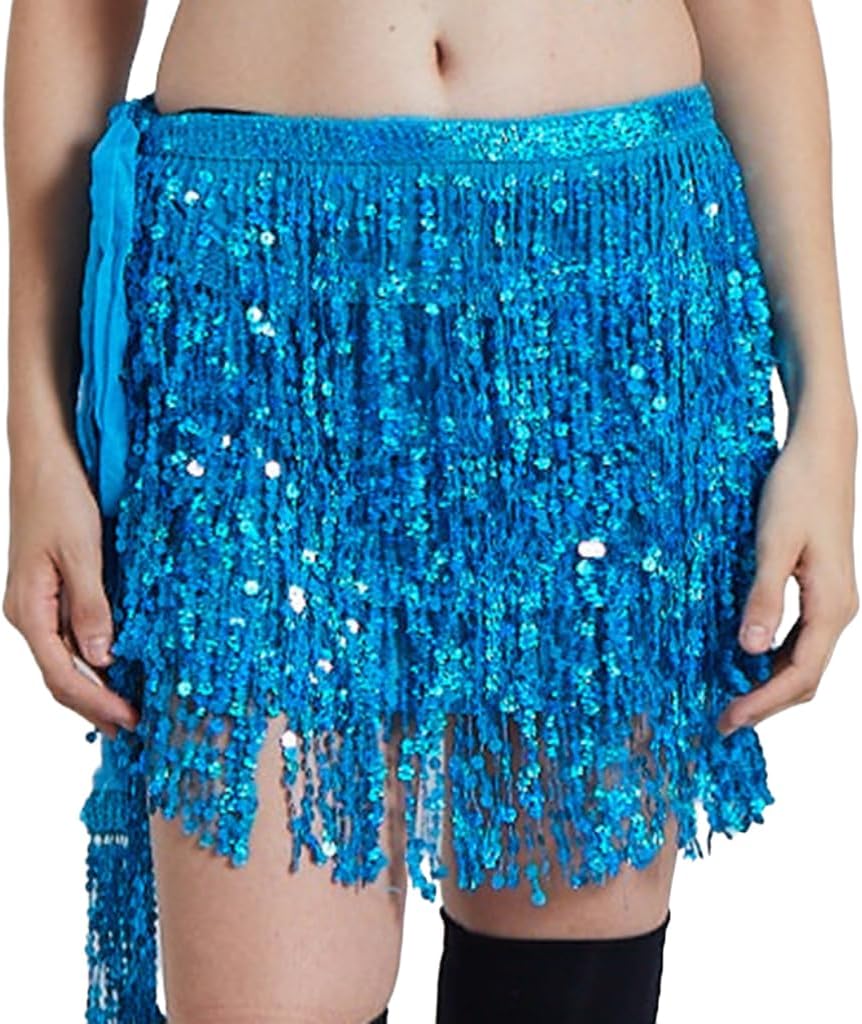 QG ltd Dance Belly Dance Dancer Costume Sequin Tassel Fringe Hip Scarf Belt Waist Wrap Skirt