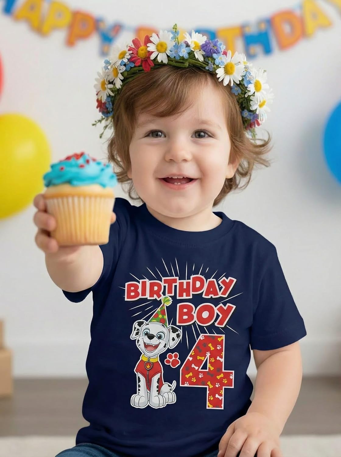 Marshall Fire Pup 4th Birthday Shirt for Boys - Paw Patrol Toddler T-Shirt - Fun Gift for 4 Year Old's Party