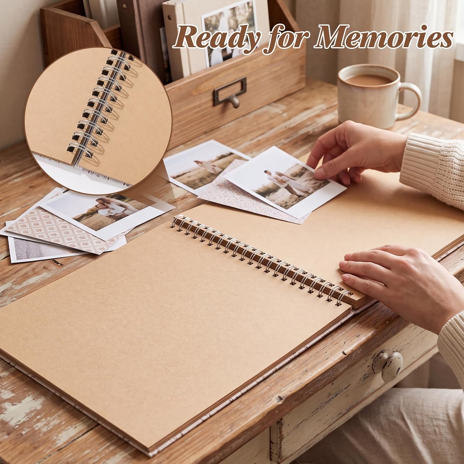 12x12in Vintage Scrapbook Album,60 Pages Striped Creative DIY Photo Album image 3