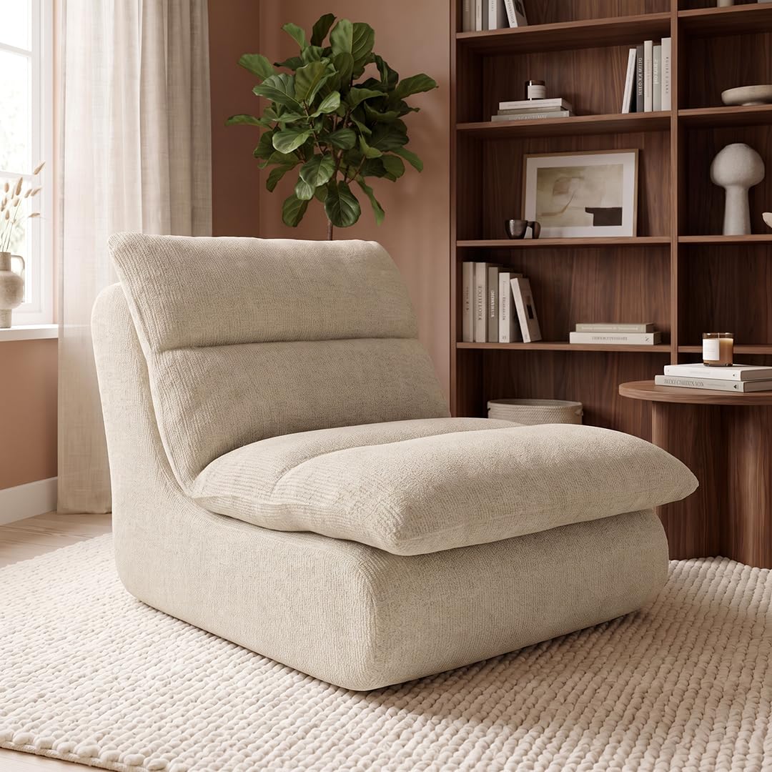 skølm Sváfa Sessel 77 cm breit, Vollschaum Relaxsessel, Chenille Beige