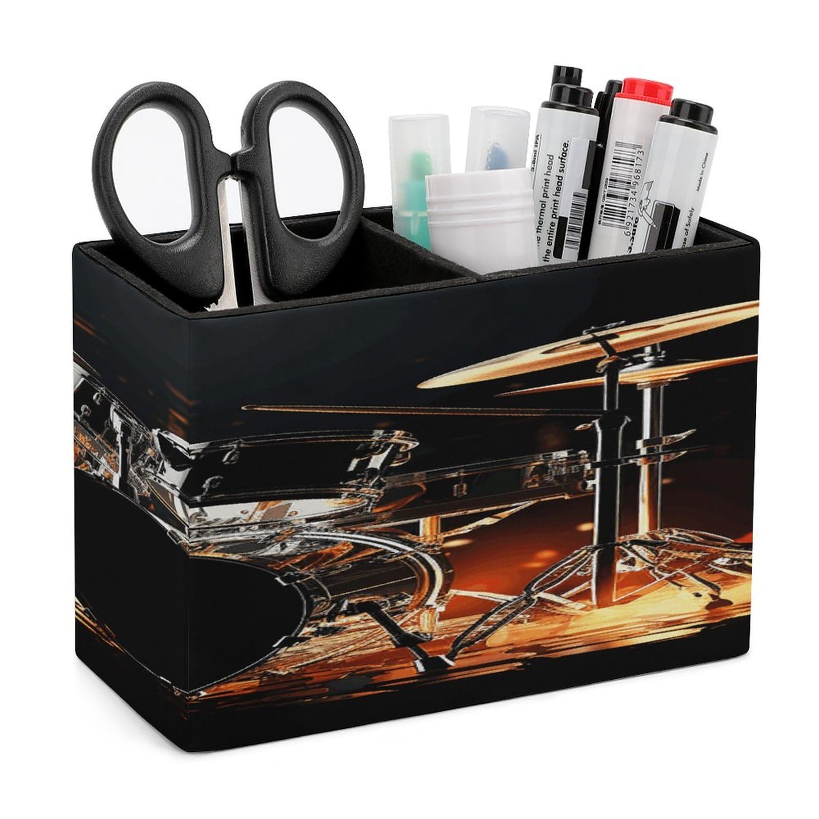 JTREHY Drummer Pencil Holder Exquisite Fashion Leather Pen Receptacle Soft High-End Pen Container for Office Home Accessories Or Housewarming Present