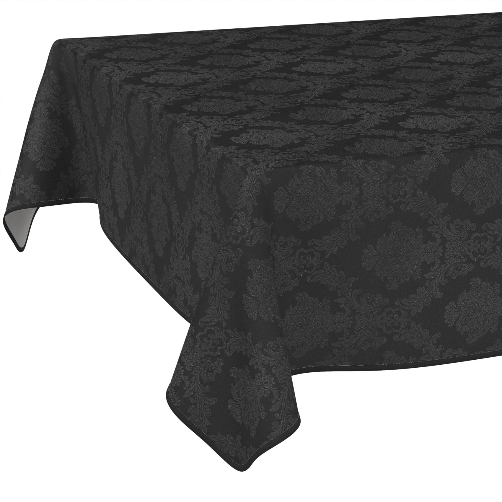 ANRO Tovaglia antimacchia Damascato barocco nero con orlo 220x140 cm