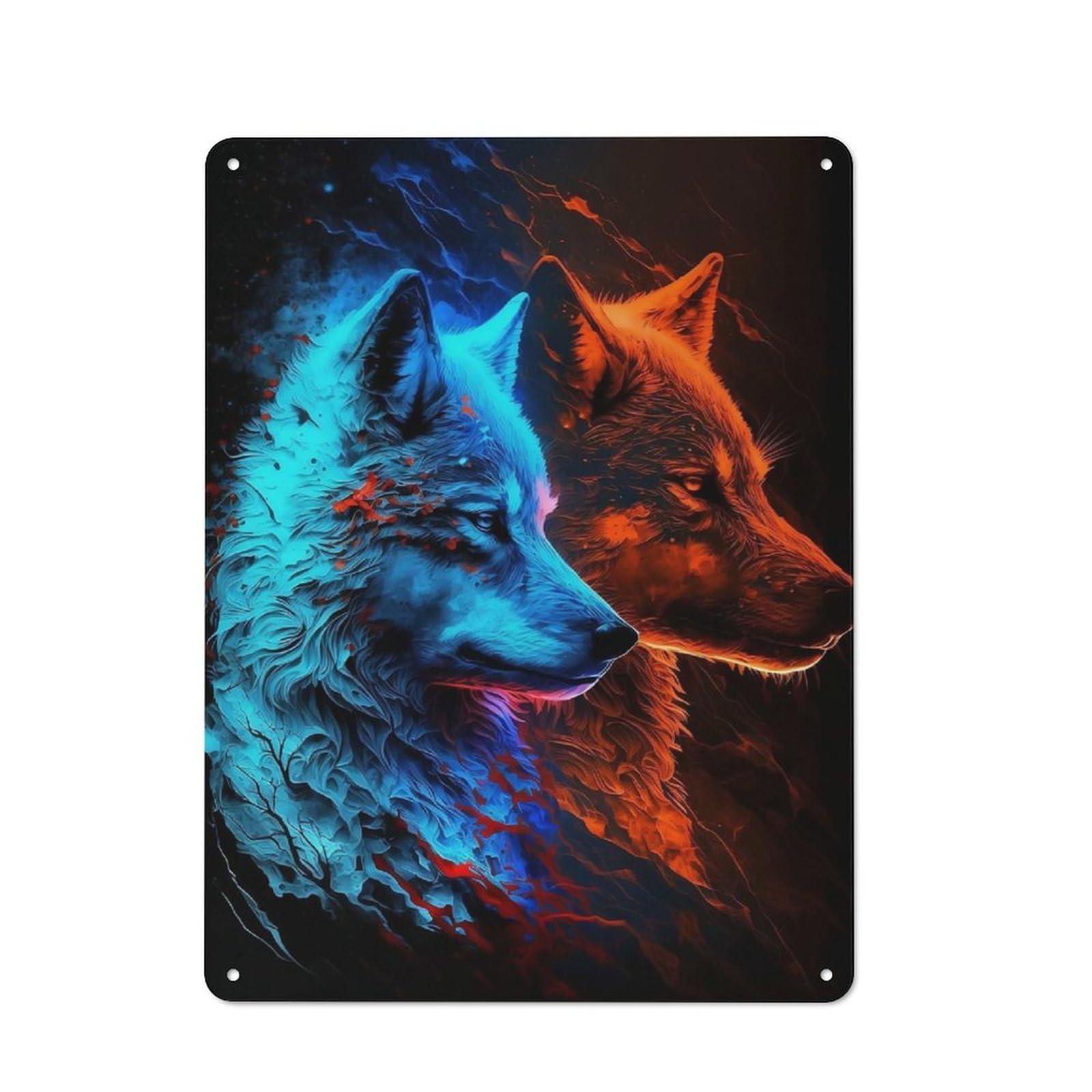 Junmoney Style-12 Mystical Wolf Abstract Vintage Tin Sign 40X30cm, Vintage Diner Style Decor For Kitchen, Cafe, Pantry Or Dining Room