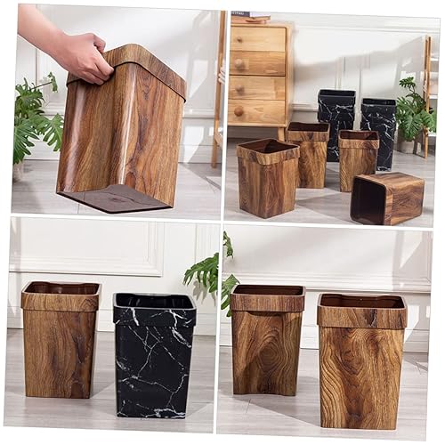 Miniatura 2 de Alipis Cubo de basura de imitación de grano de madera para baño, cesta de basura para alimentos, cubo de basura cuadrado de madera, contenedor de