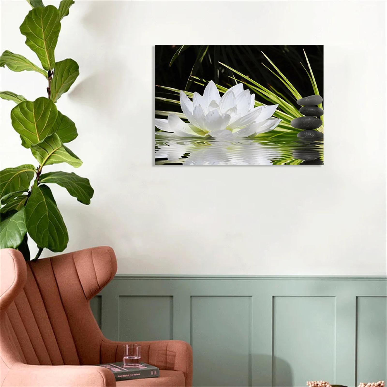 Tableau Déco Fleurs Lotus Sur Toile 100x70 Cm - Impression Moderne Bleu Multicolore Pour Salon