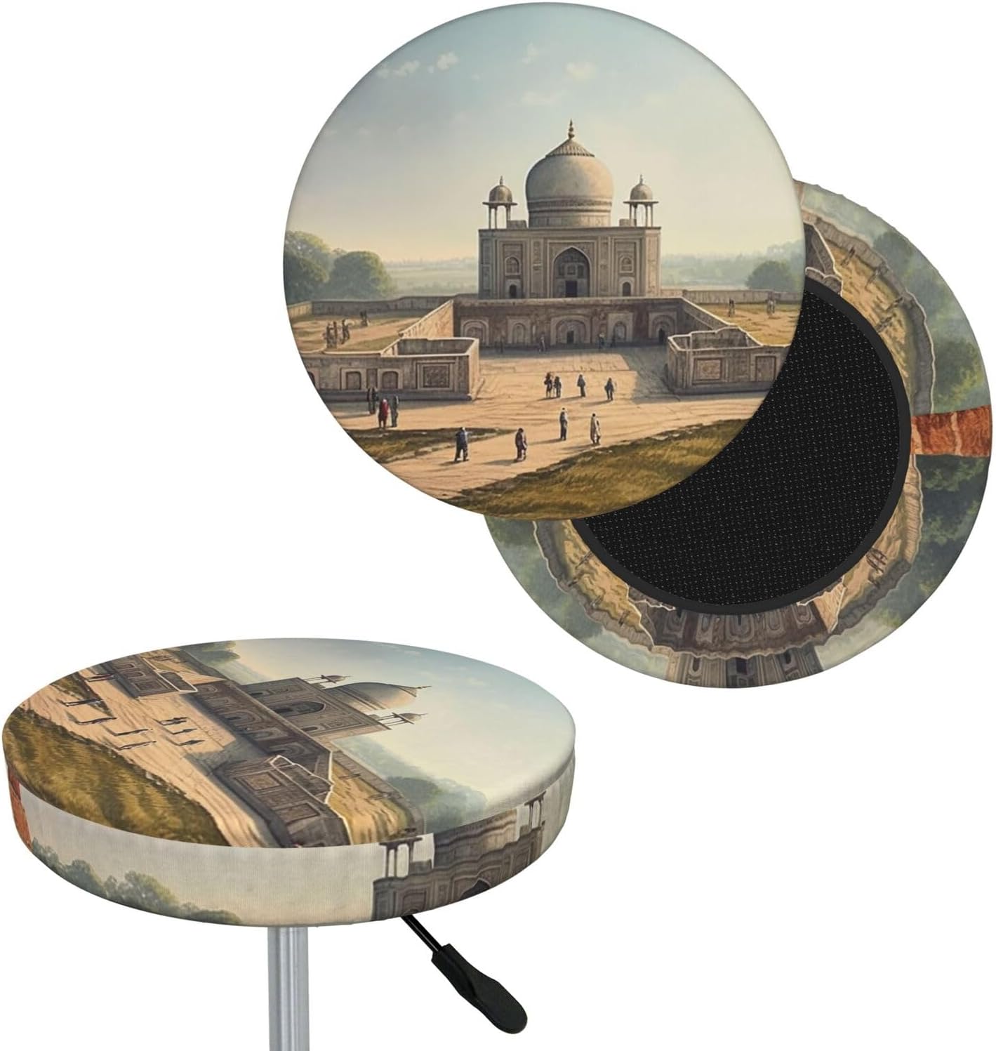 Bar Stool Cover Round Elastic Stool Cushion Covers Historical Site Painting Bar Chair Cover Washable Stool Cushion Slipcover Stretch Stool Seat Covers for 12-14 Inch Chair
