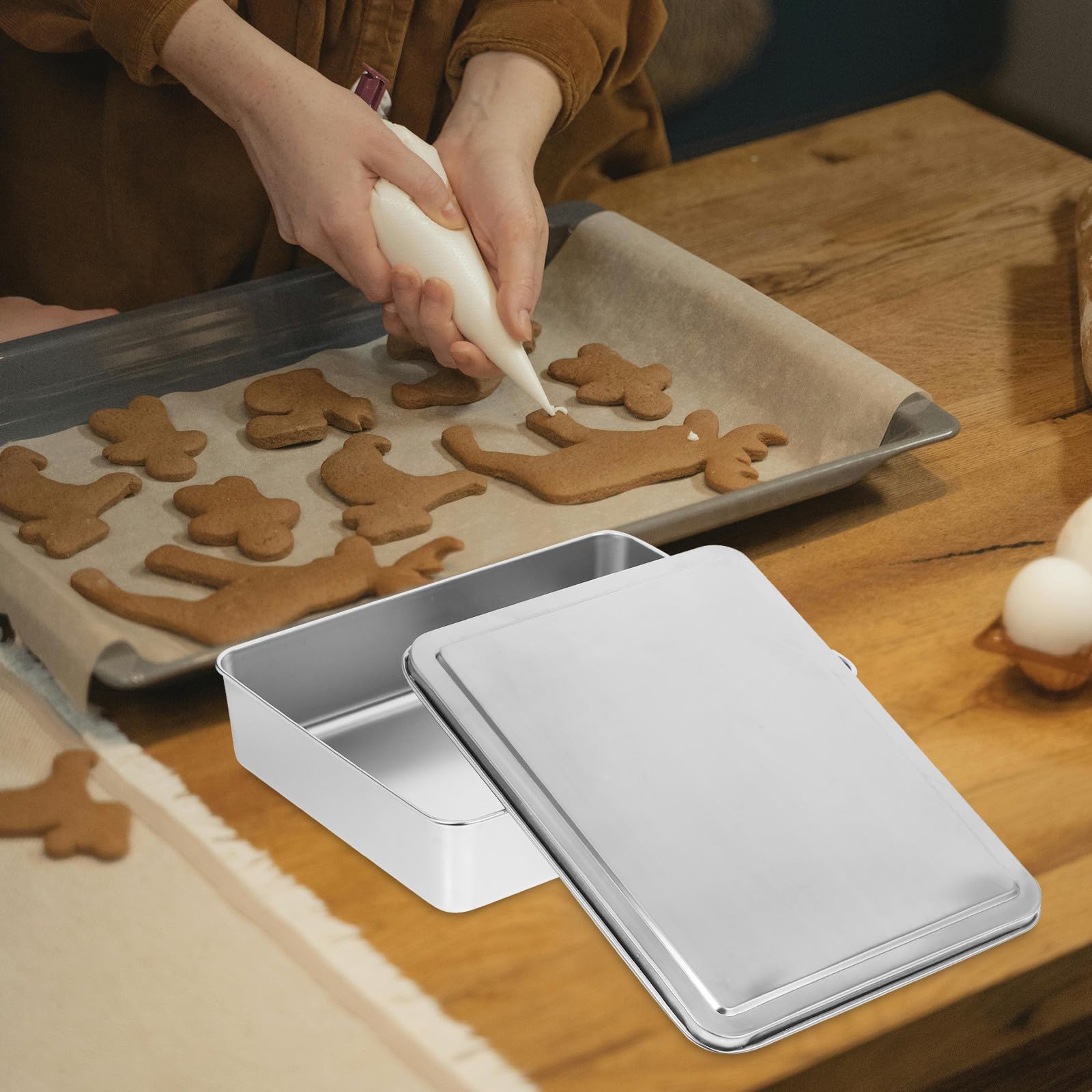 DOITOOL Moule à Pâtisserie Grosse Capacité avec Couvercle en Acier Inoxydable Ustensile de Cuisson Robuste pour Stocker Confiseries pour DIY Baking Room
