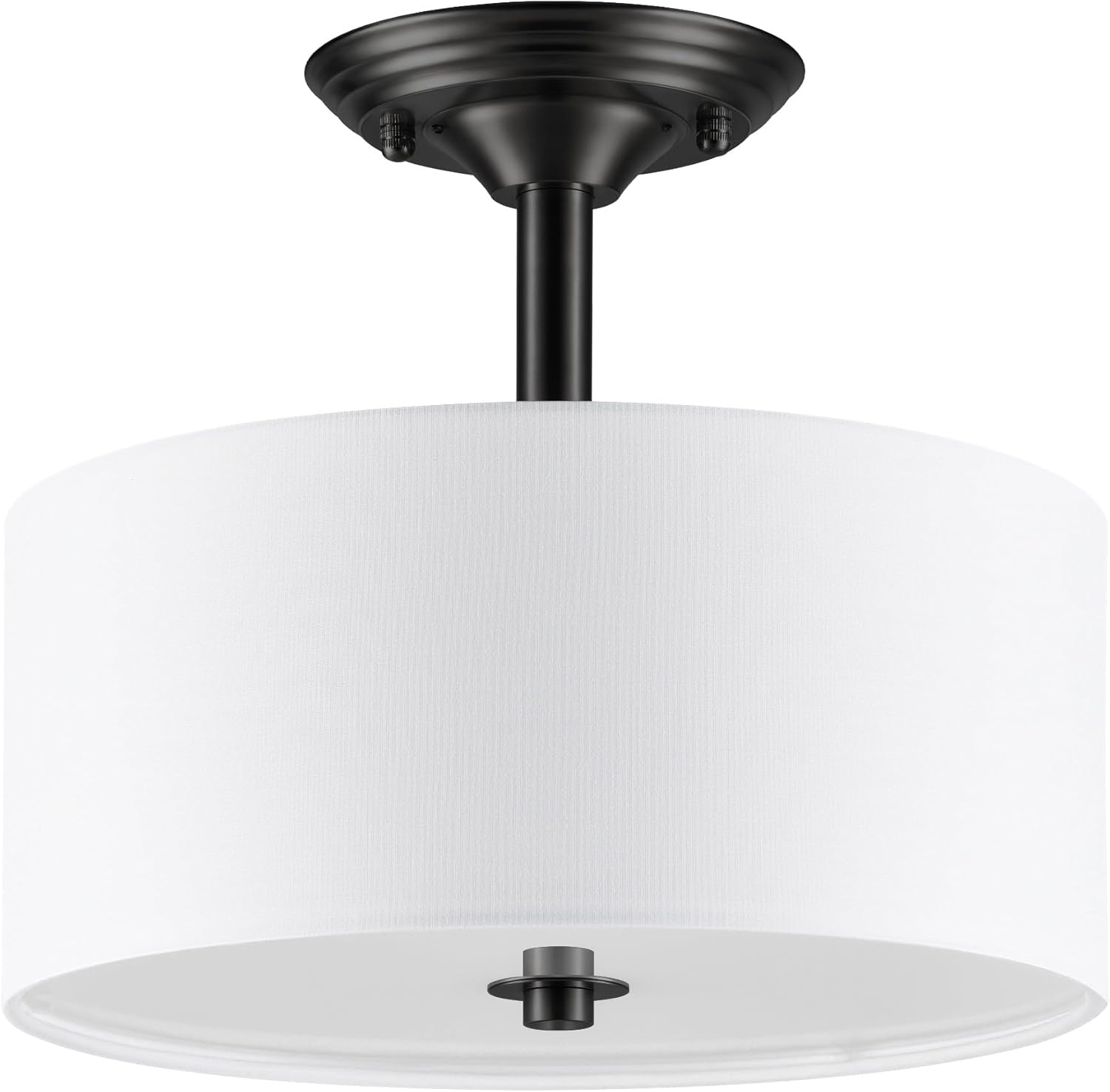 VONLUCE Semi Flush Mount Ceiling Light, 13" Drum Ceiling Light Fixture with White Shade, 2 Light Modern Close to Ceiling Light Fixture for Bedroom Living Room Hallway Kitchen, Matte Black