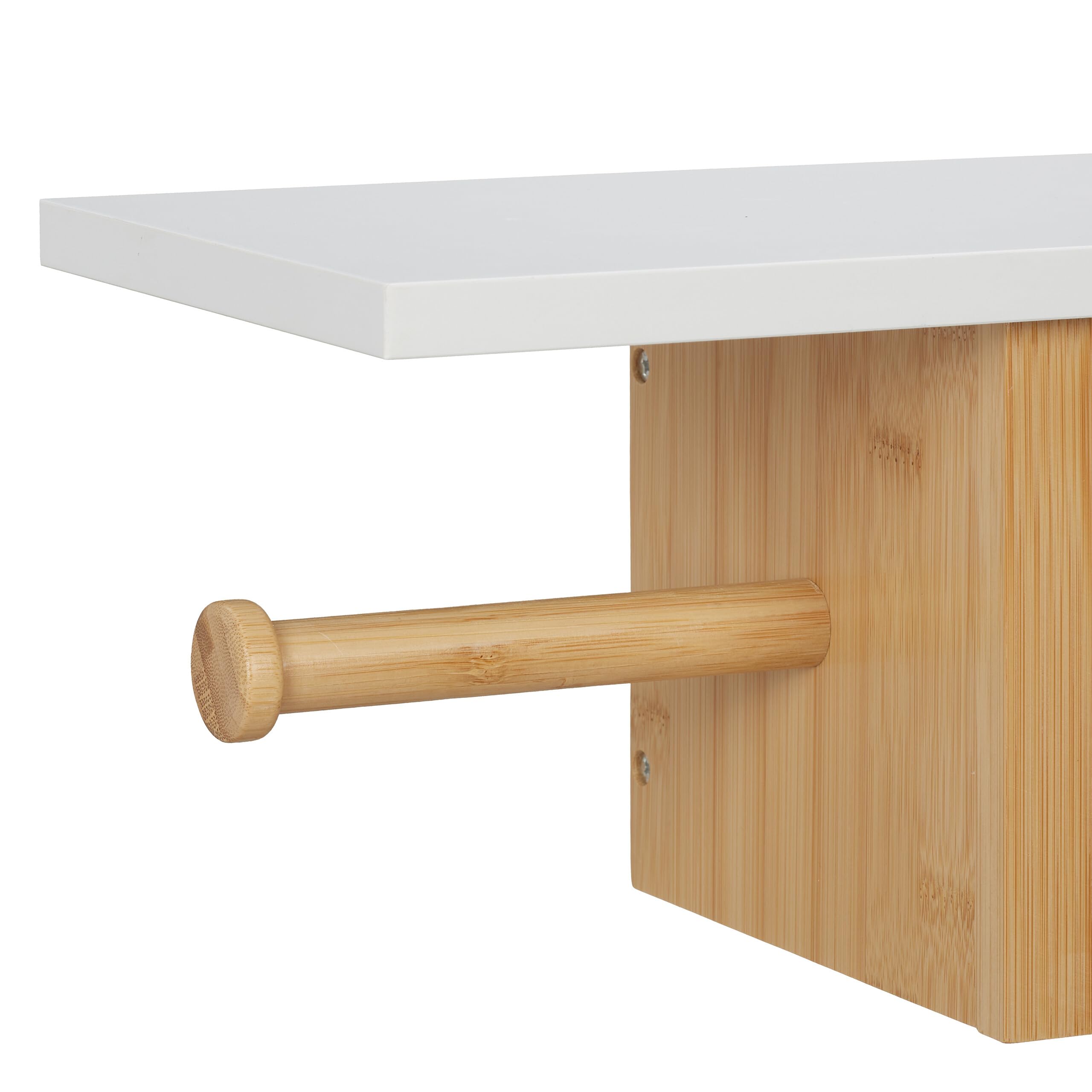 Relaxdays Portarrollos Baño Repisa, Dispensador Rollo Bambú, Compartimento Abierto, 17x50x18 cm, Pared, Natural y Blanco