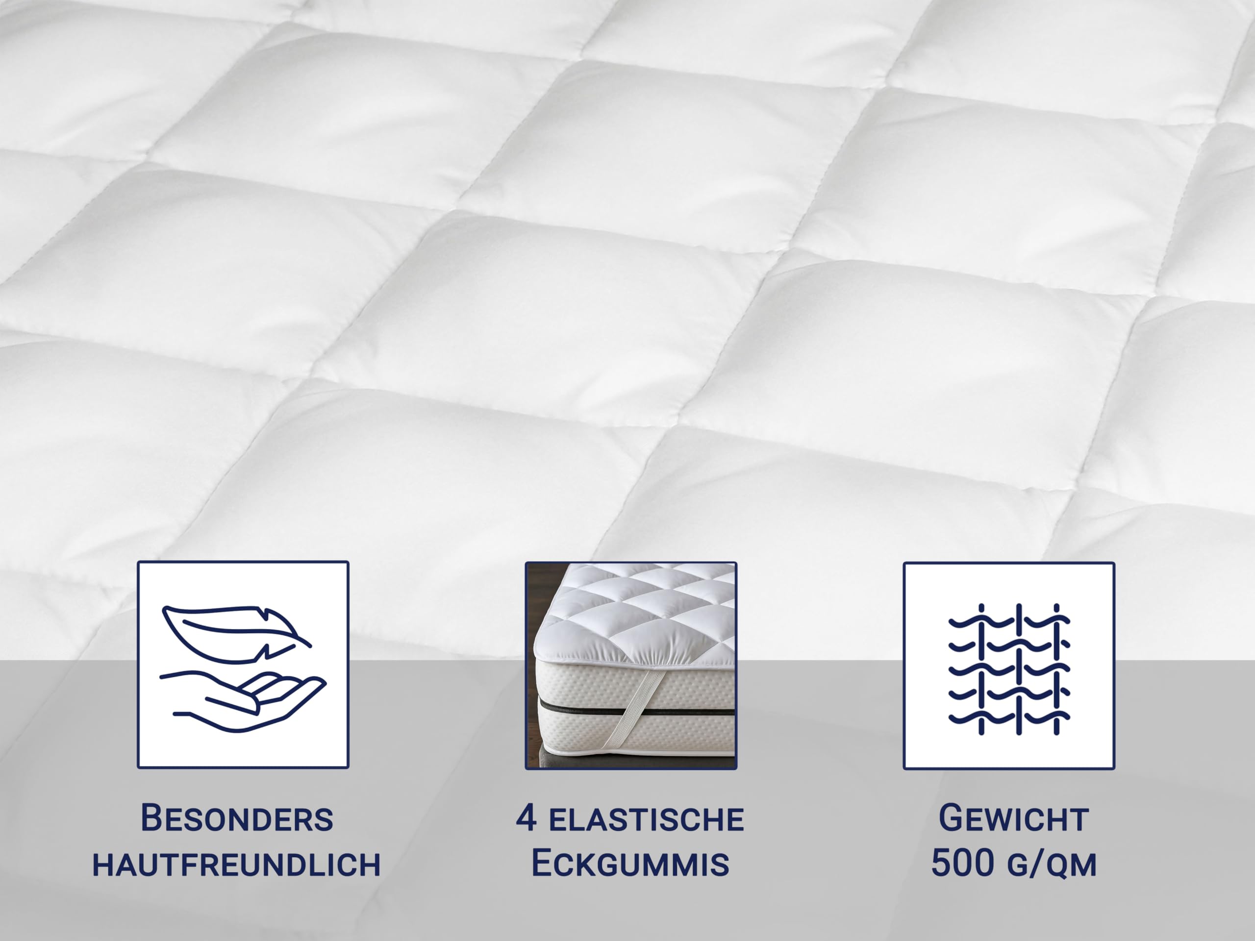 ZOLLNER Matratzenschoner in 160x200 cm - Topper mit praktischen Eckgummis - für Allergiker geeignet – Polyester - waschbar bis 60°C - Hotelqualität