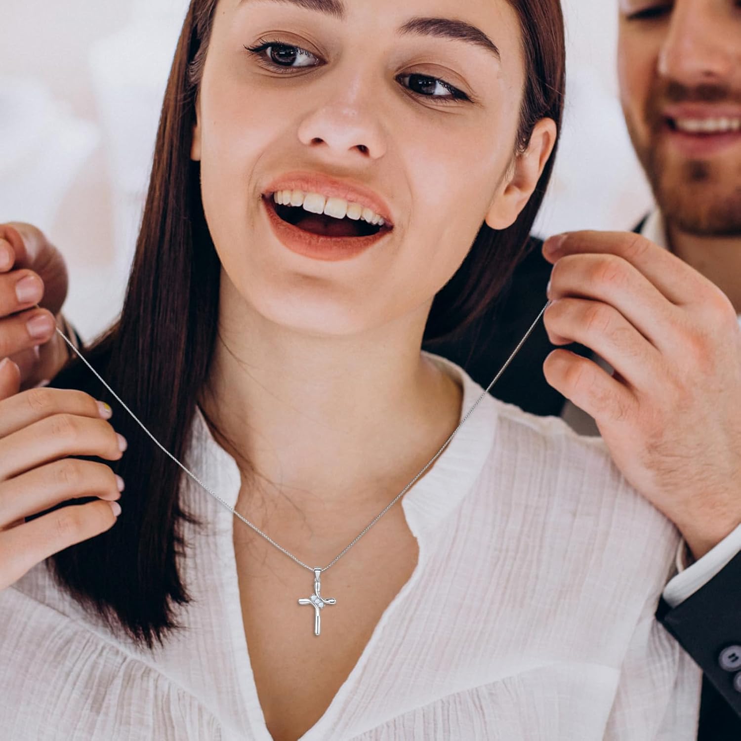 925 Sterling Silver Cross Necklaces for Women 12 Color Birthstone Necklace,Adjustable Cross Pendant With Cubic Zirconia,Ideal Hypoallergenic Jewelry Gift - Image 8