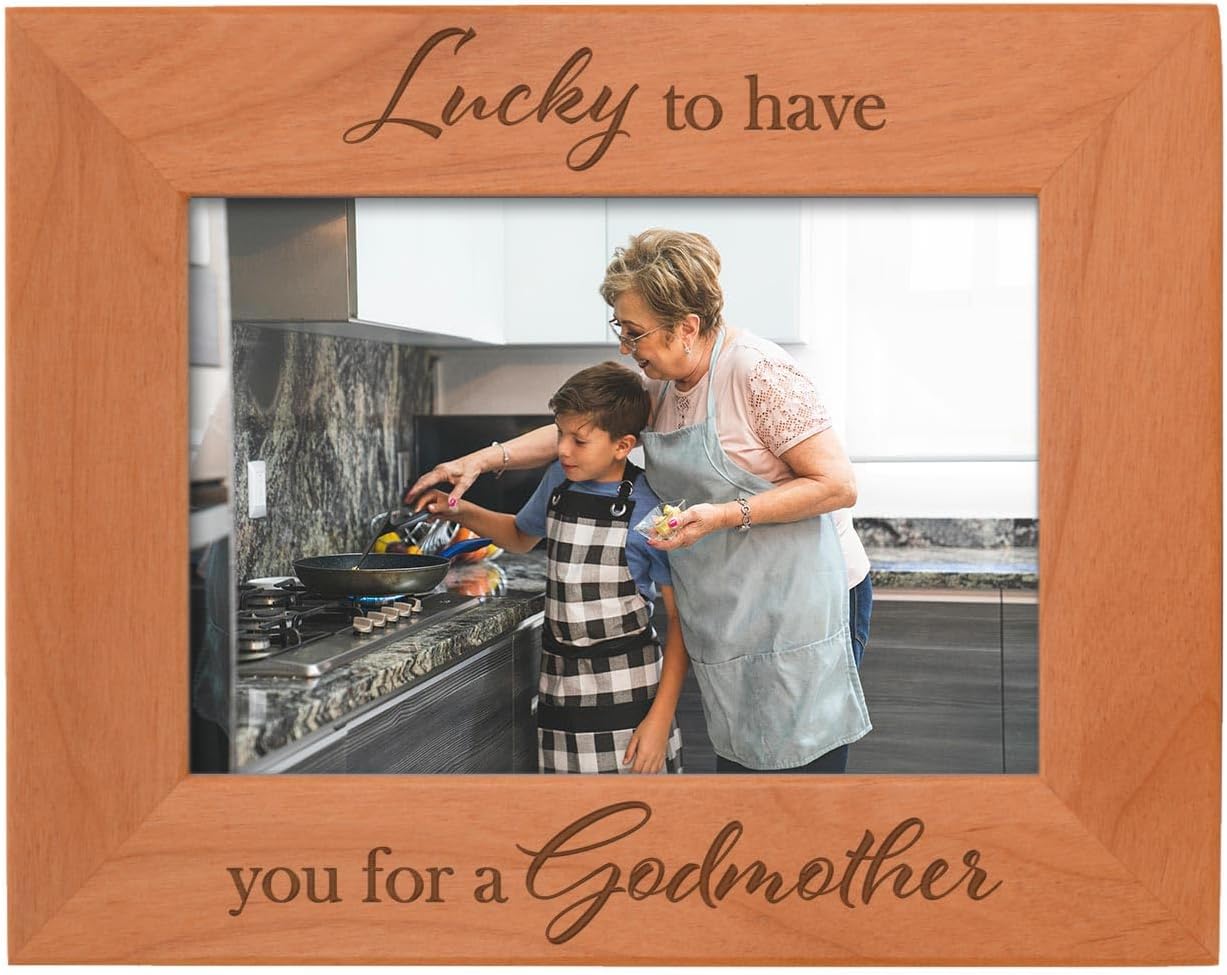 ThisWear Frame for Godmother Lucky To Have You For A Godmother Wood Engraved 5x7 Portrait Picture Frame